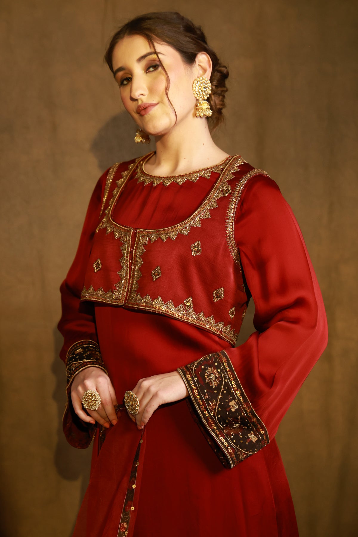 Zarkha Maroon Kurta Jacket set