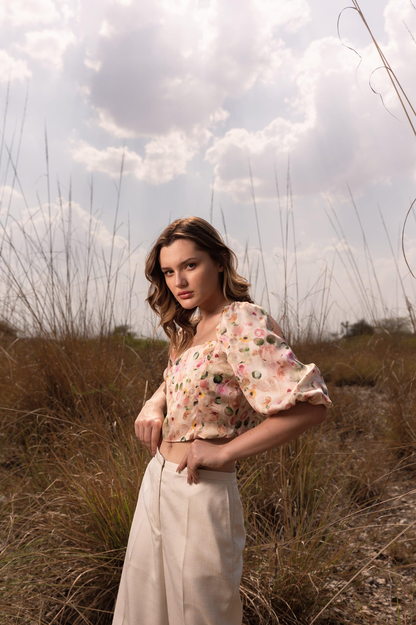 AFRIYA WHISPERING PASTELS FLORAL CROP TOP