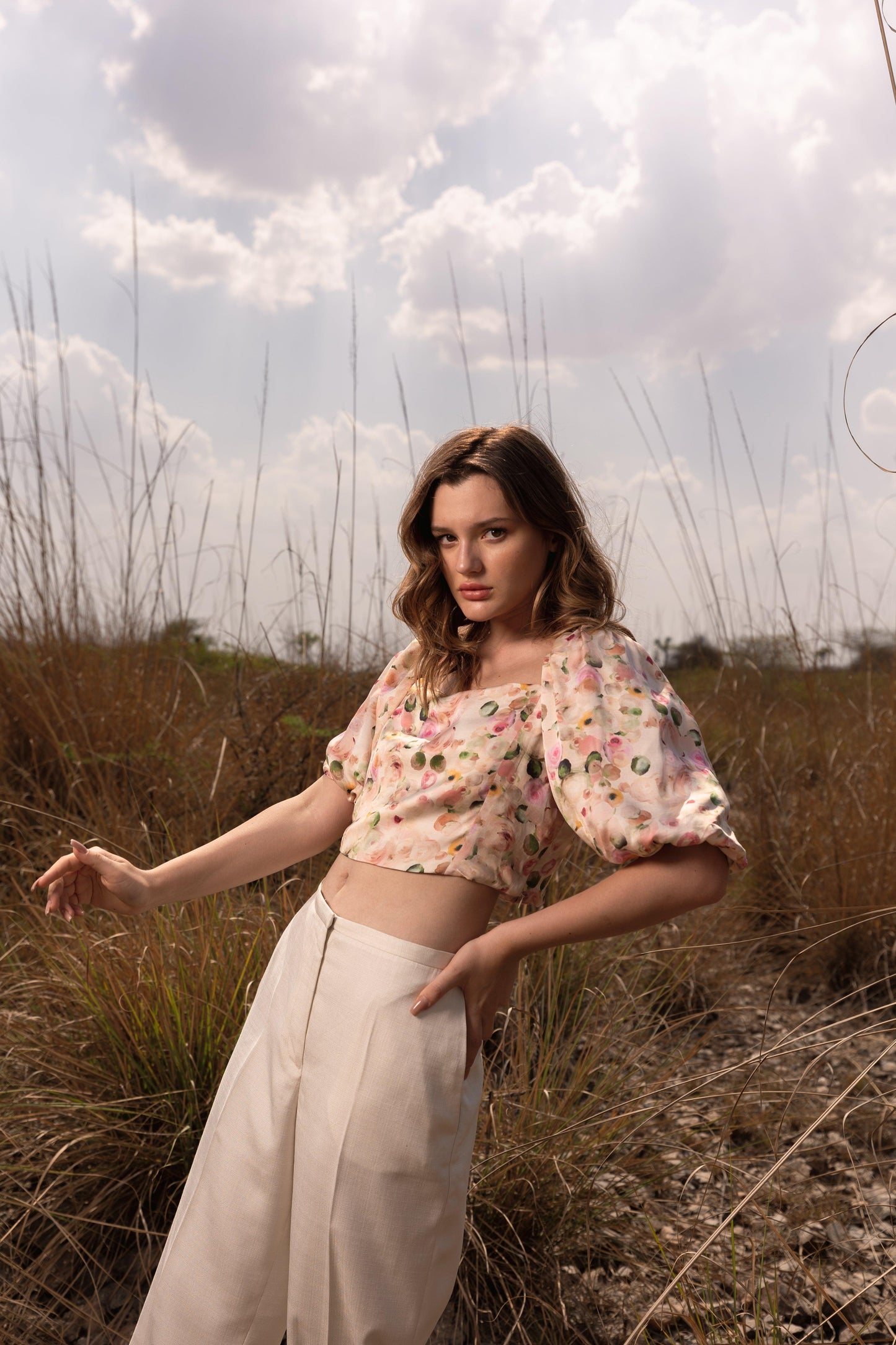 AFRIYA WHISPERING PASTELS FLORAL CROP TOP