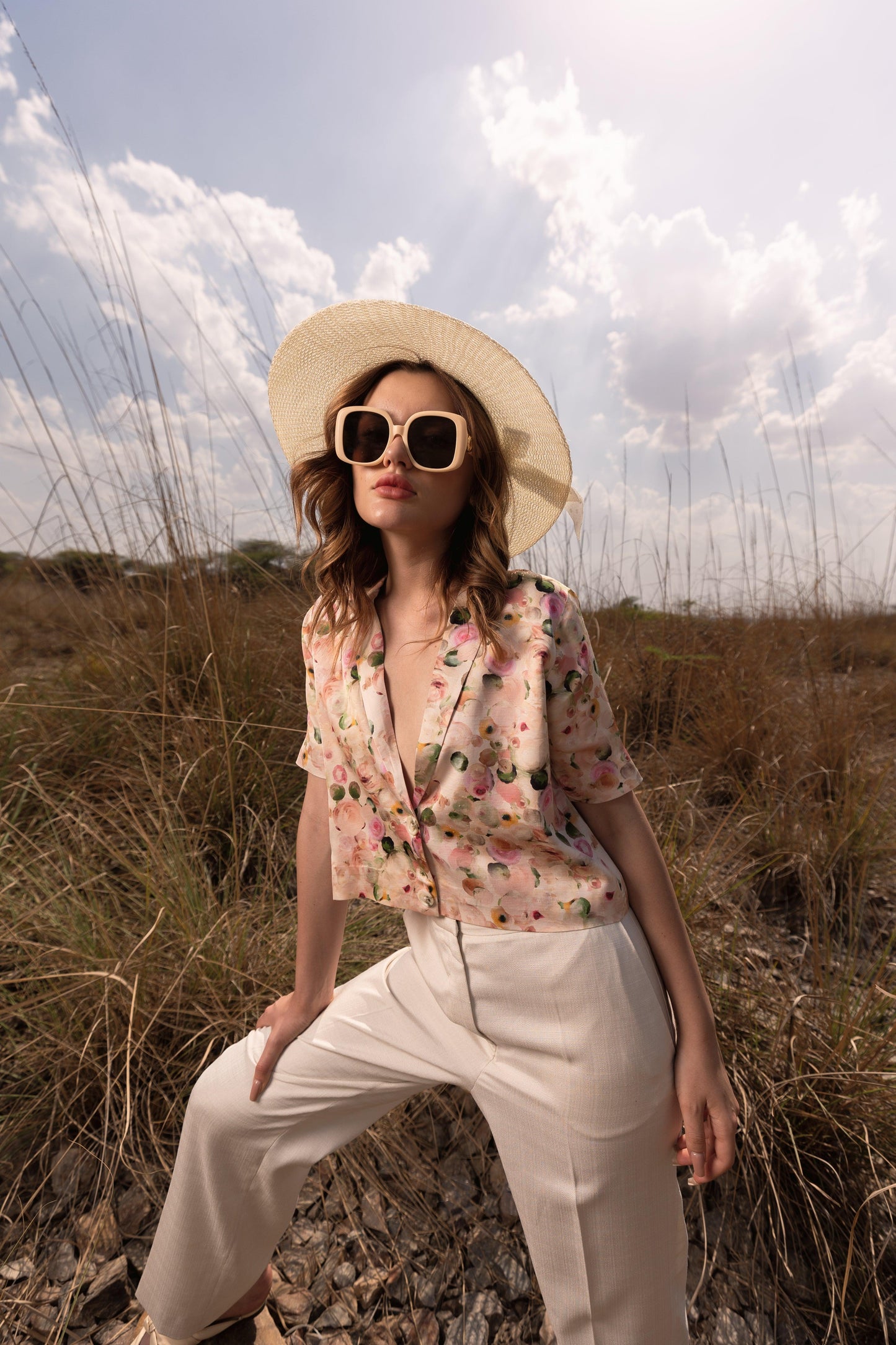 AFRIYA FLORAL WHISPERING PASTELS SHORT BLAZER