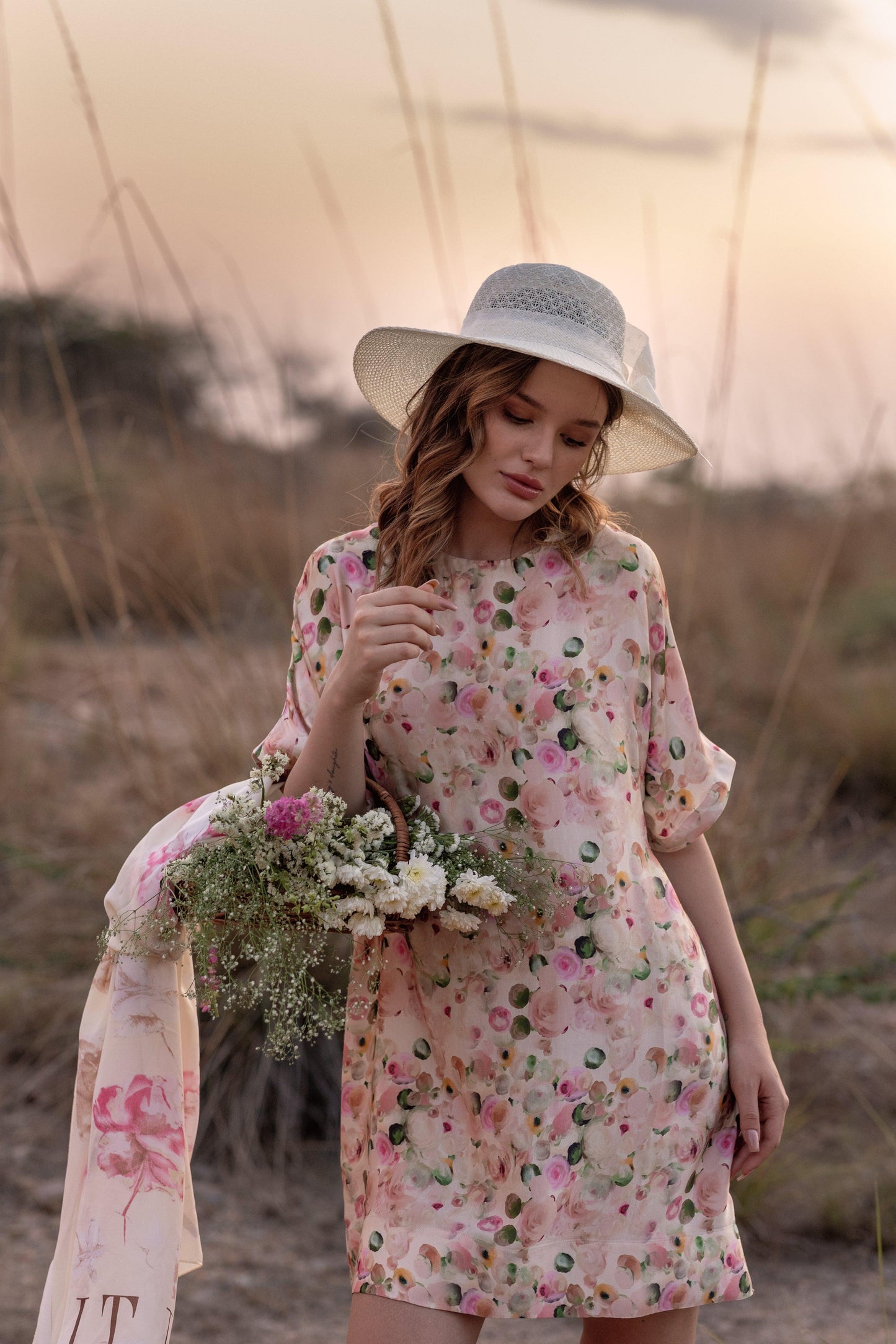 AFRIYA FLORAL WHISPERING PASTELS SHORT DRESS