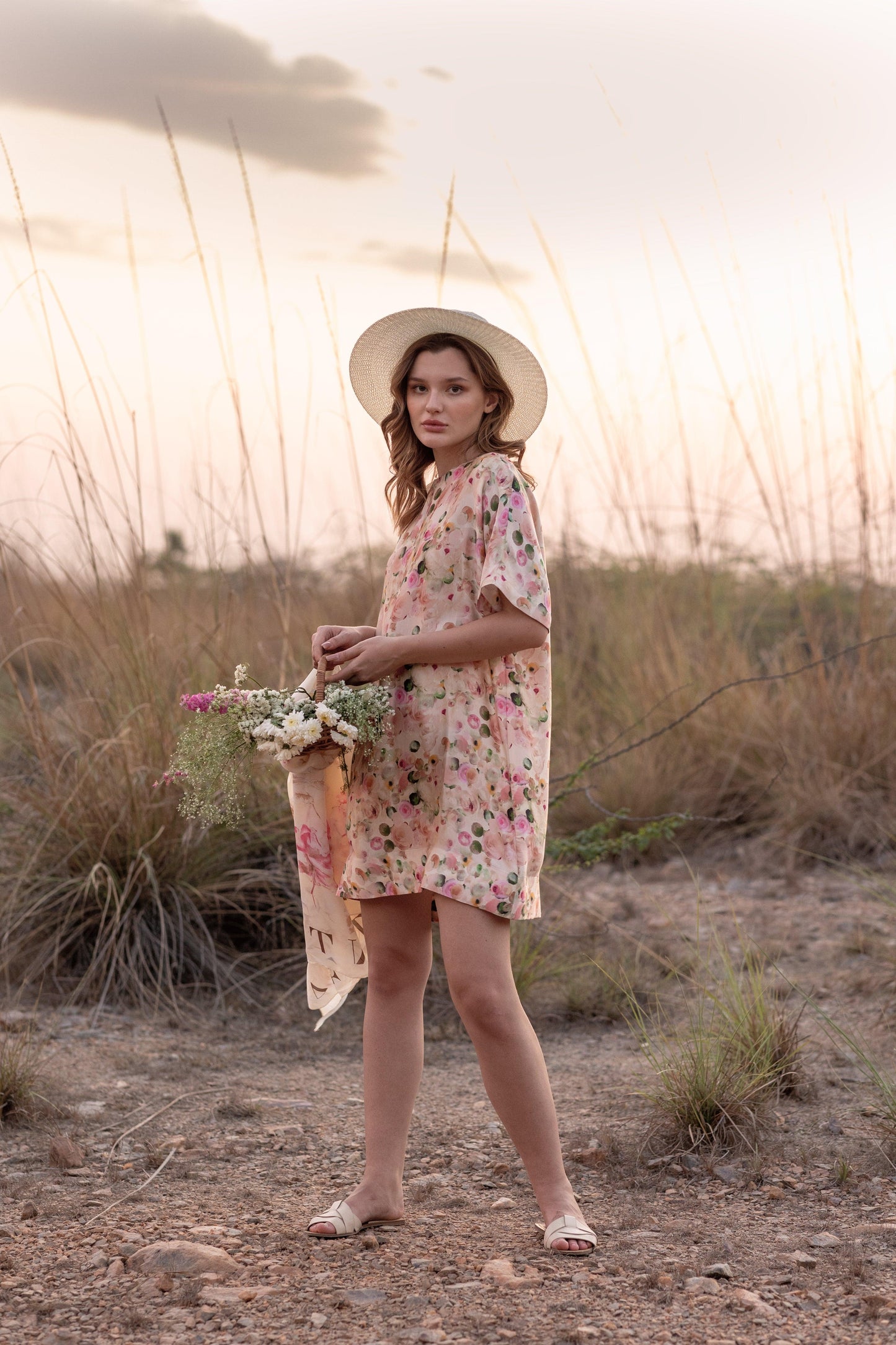 AFRIYA FLORAL WHISPERING PASTELS SHORT DRESS