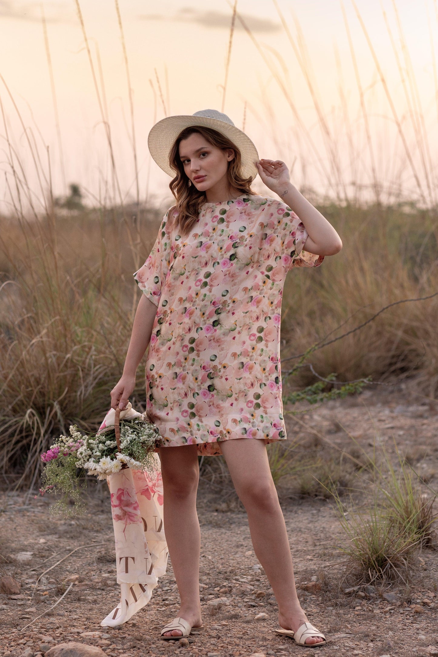 AFRIYA FLORAL WHISPERING PASTELS SHORT DRESS