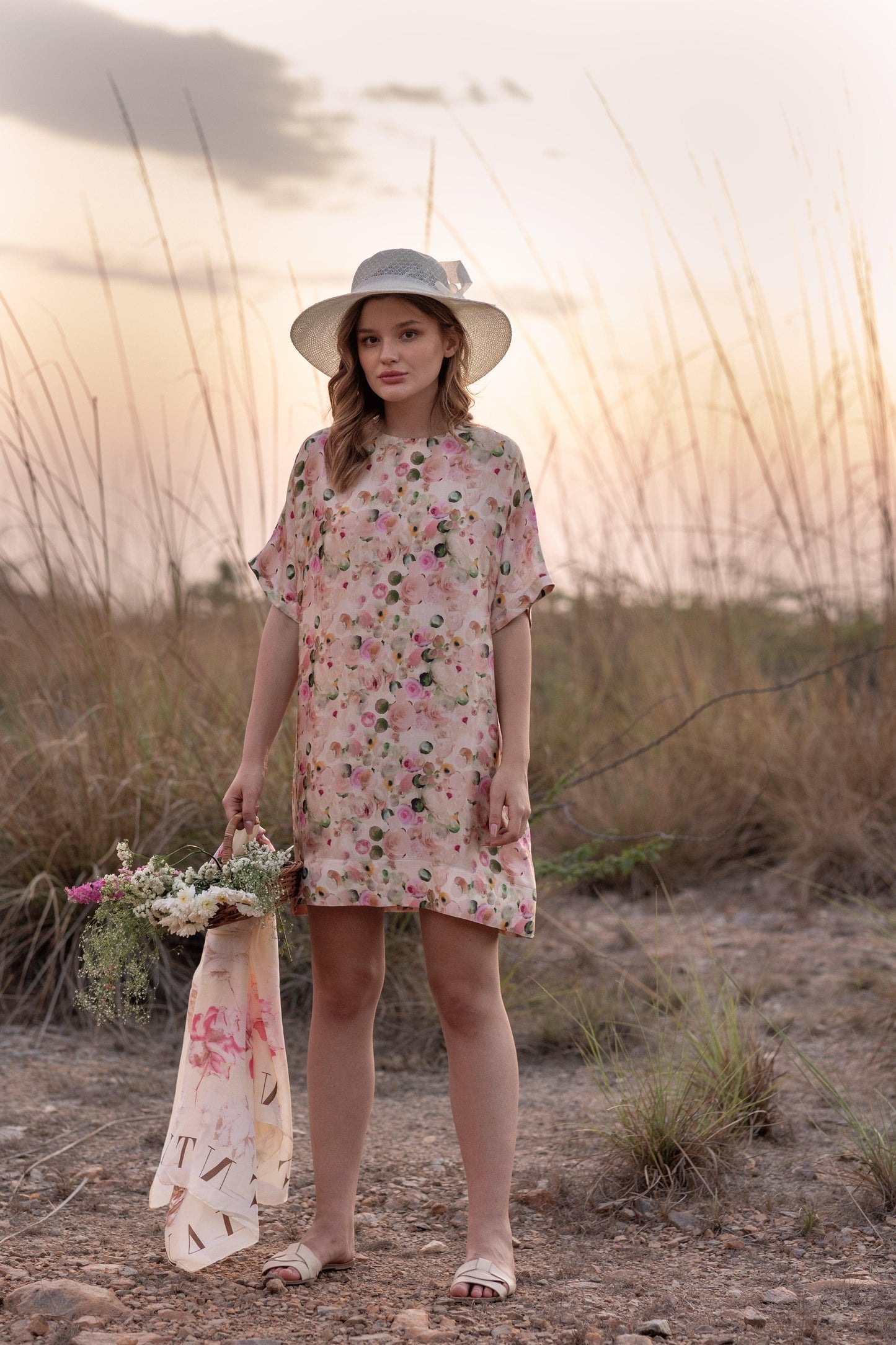 AFRIYA FLORAL WHISPERING PASTELS SHORT DRESS
