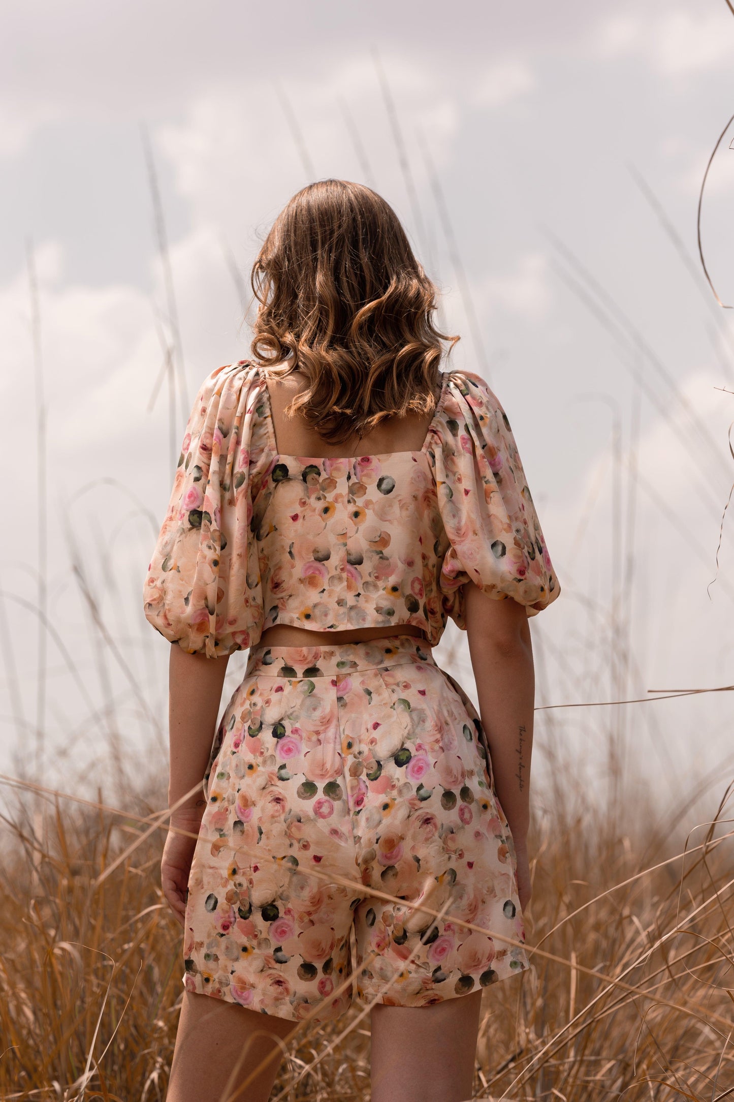AFRIYA FLORAL WHISPERING PASTELS CROP TOP AND SHORTS CO-ORD SET