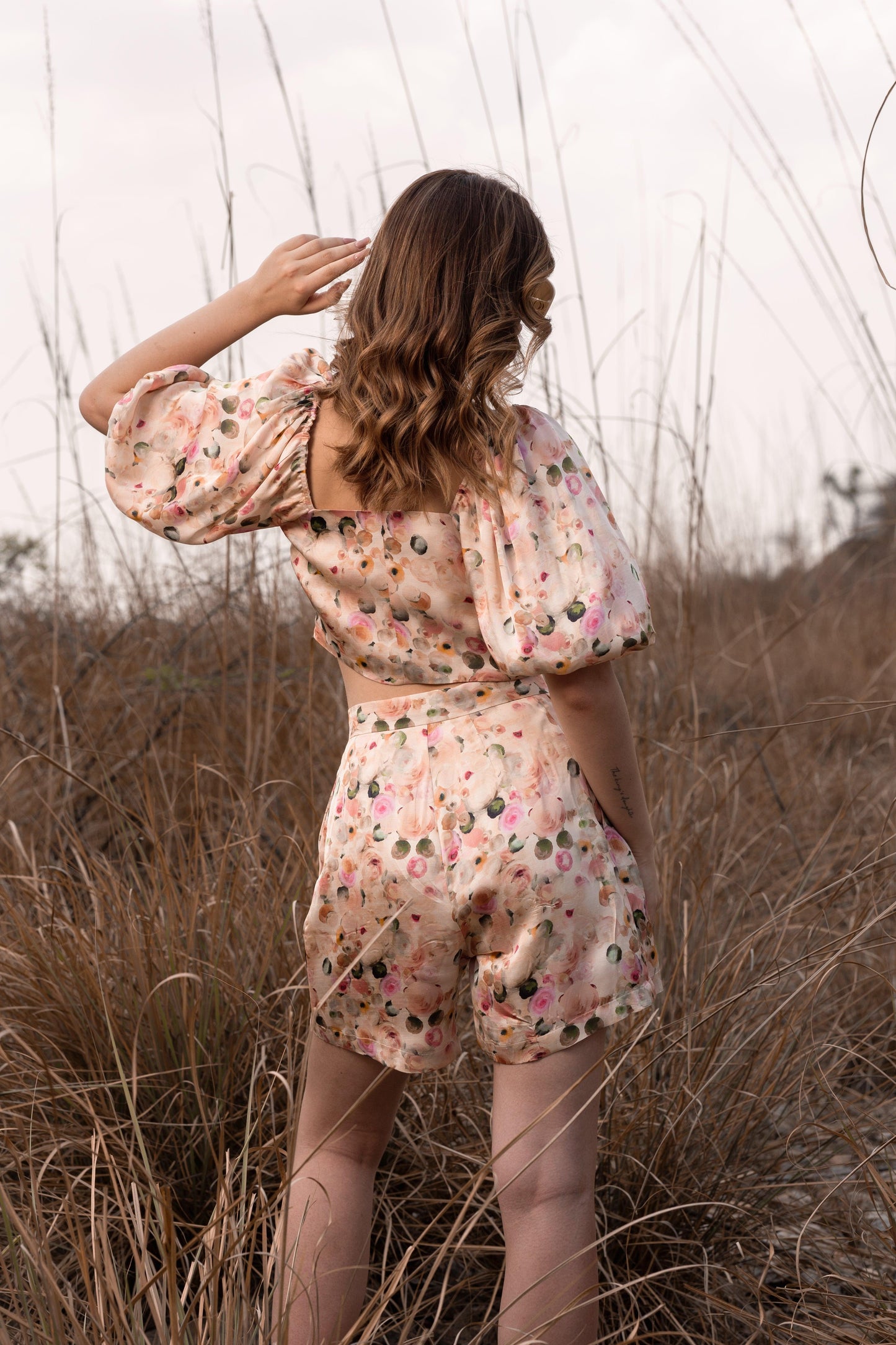 AFRIYA FLORAL WHISPERING PASTELS CROP TOP AND SHORTS CO-ORD SET