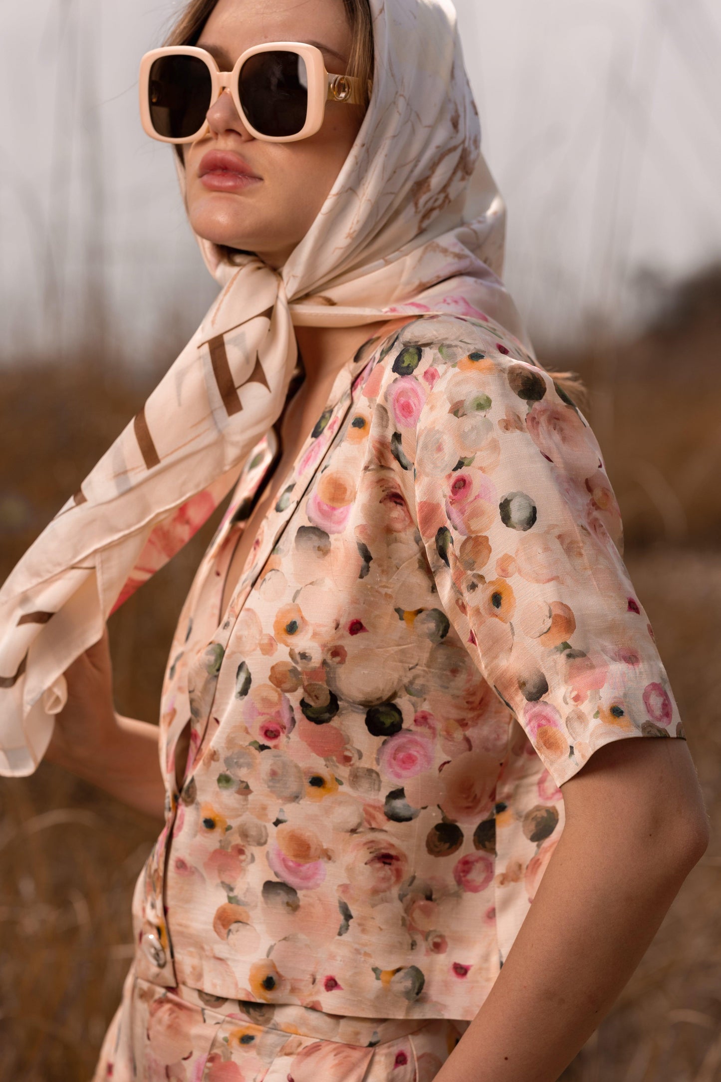 AFRIYA FLORAL WHISPERING PASTELS SHORT BLAZER AND SHORTS CO-ORD SET
