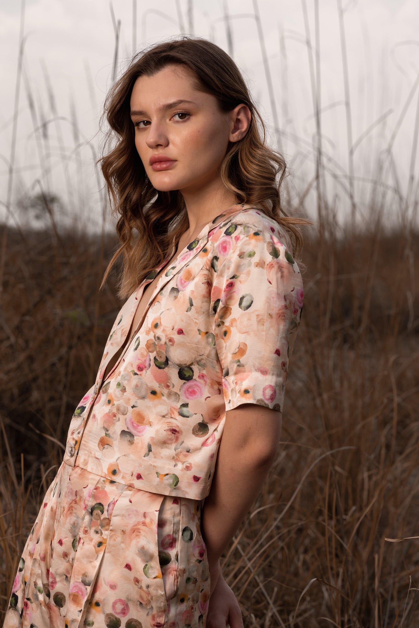 AFRIYA FLORAL WHISPERING PASTELS SHORT BLAZER AND SHORTS CO-ORD SET
