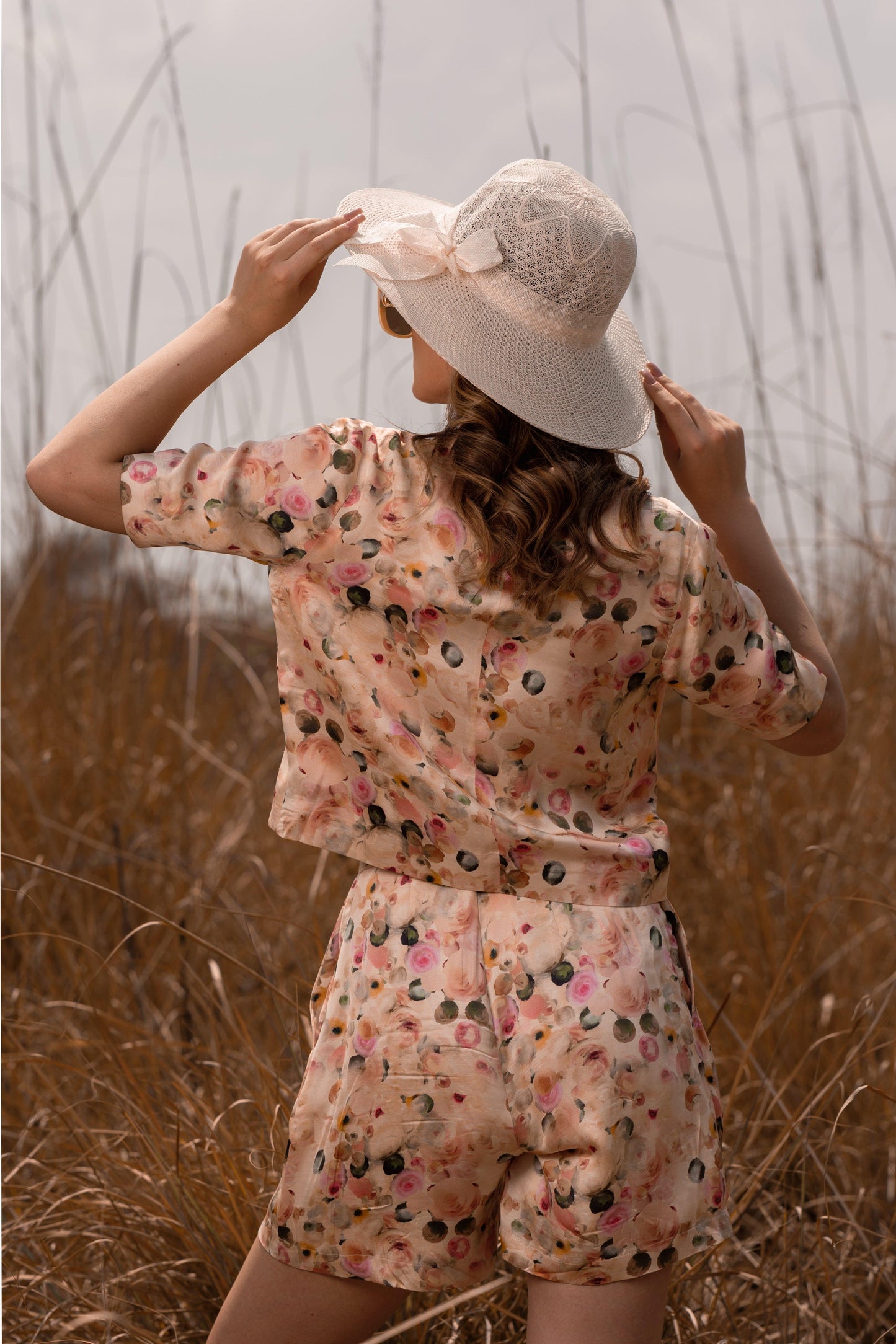 AFRIYA FLORAL WHISPERING PASTELS SHORT BLAZER AND SHORTS CO-ORD SET