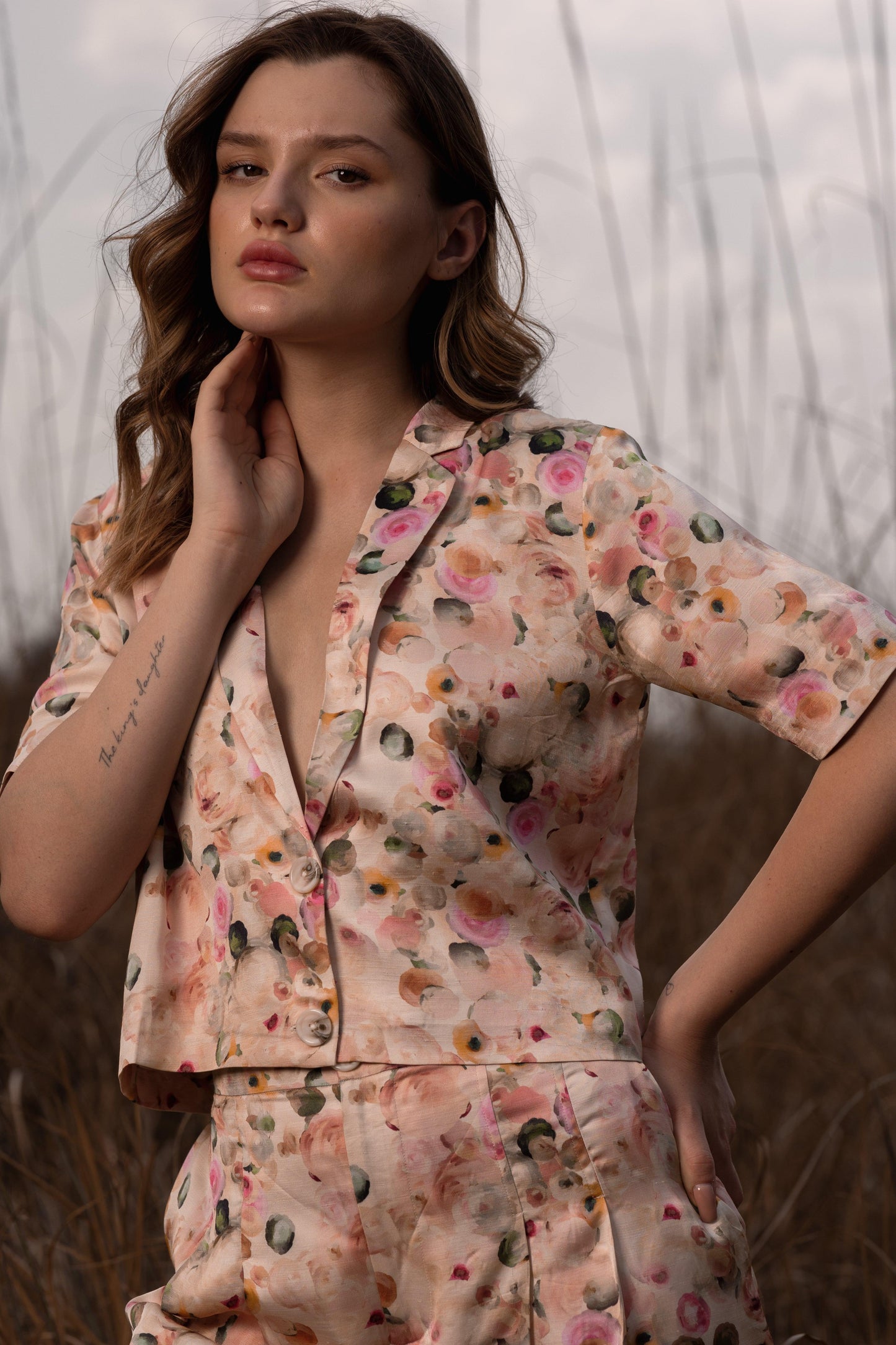 AFRIYA FLORAL WHISPERING PASTELS SHORT BLAZER AND SHORTS CO-ORD SET