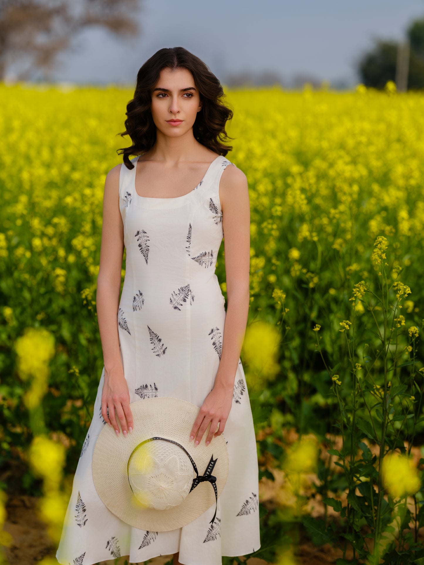 Monochrome Ferns Midi Dress