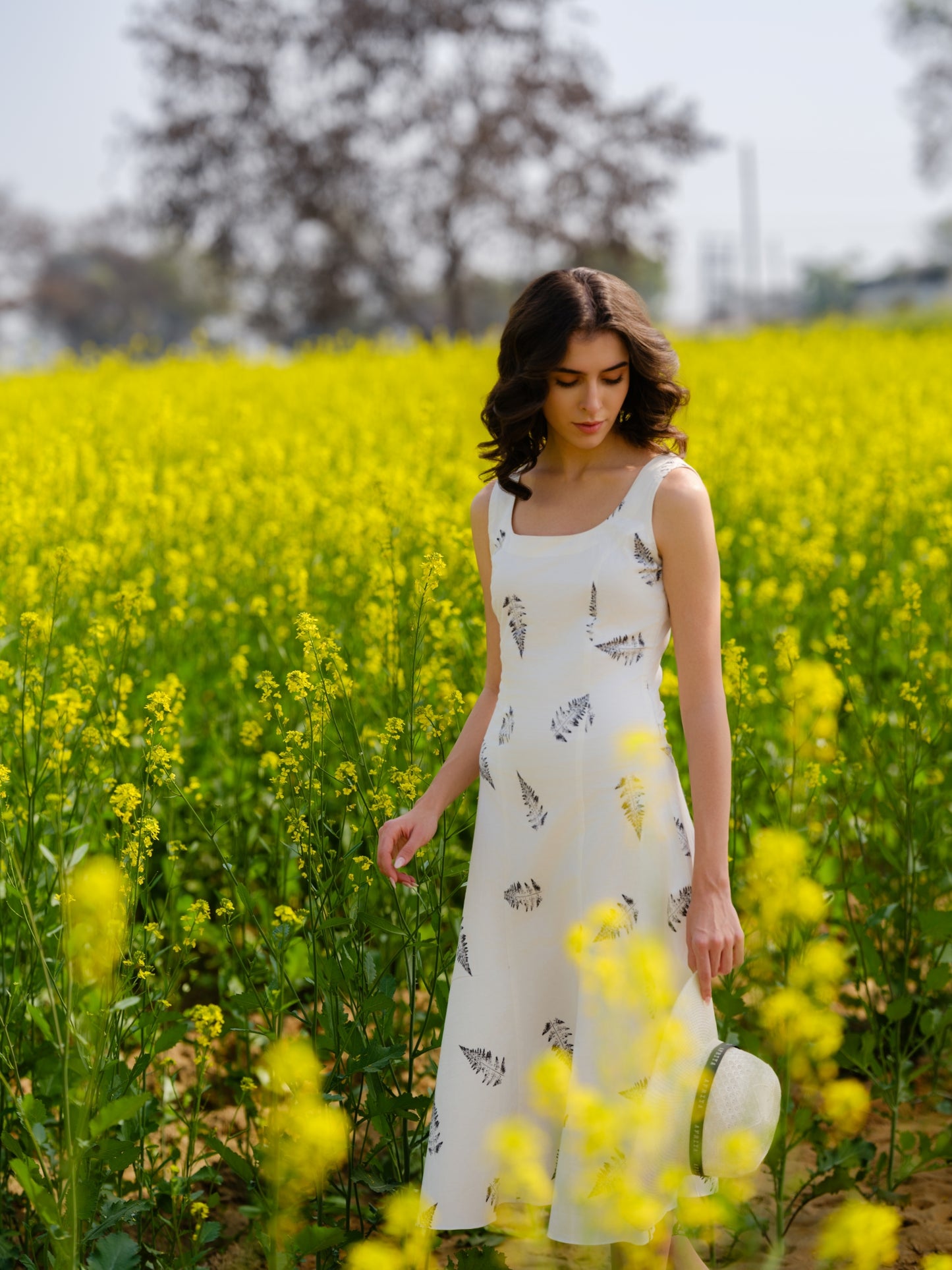 Monochrome Ferns Midi Dress
