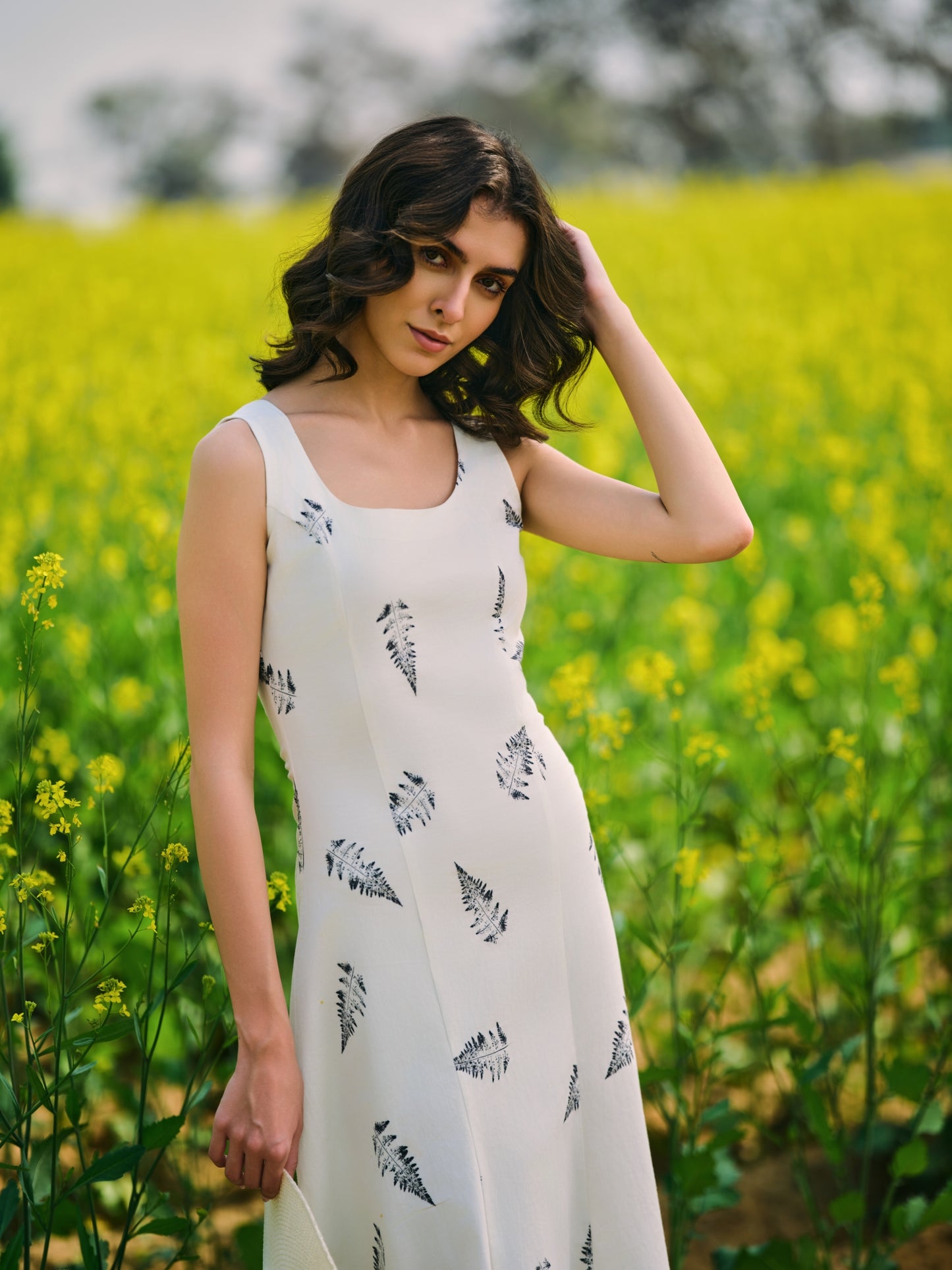Monochrome Ferns Midi Dress
