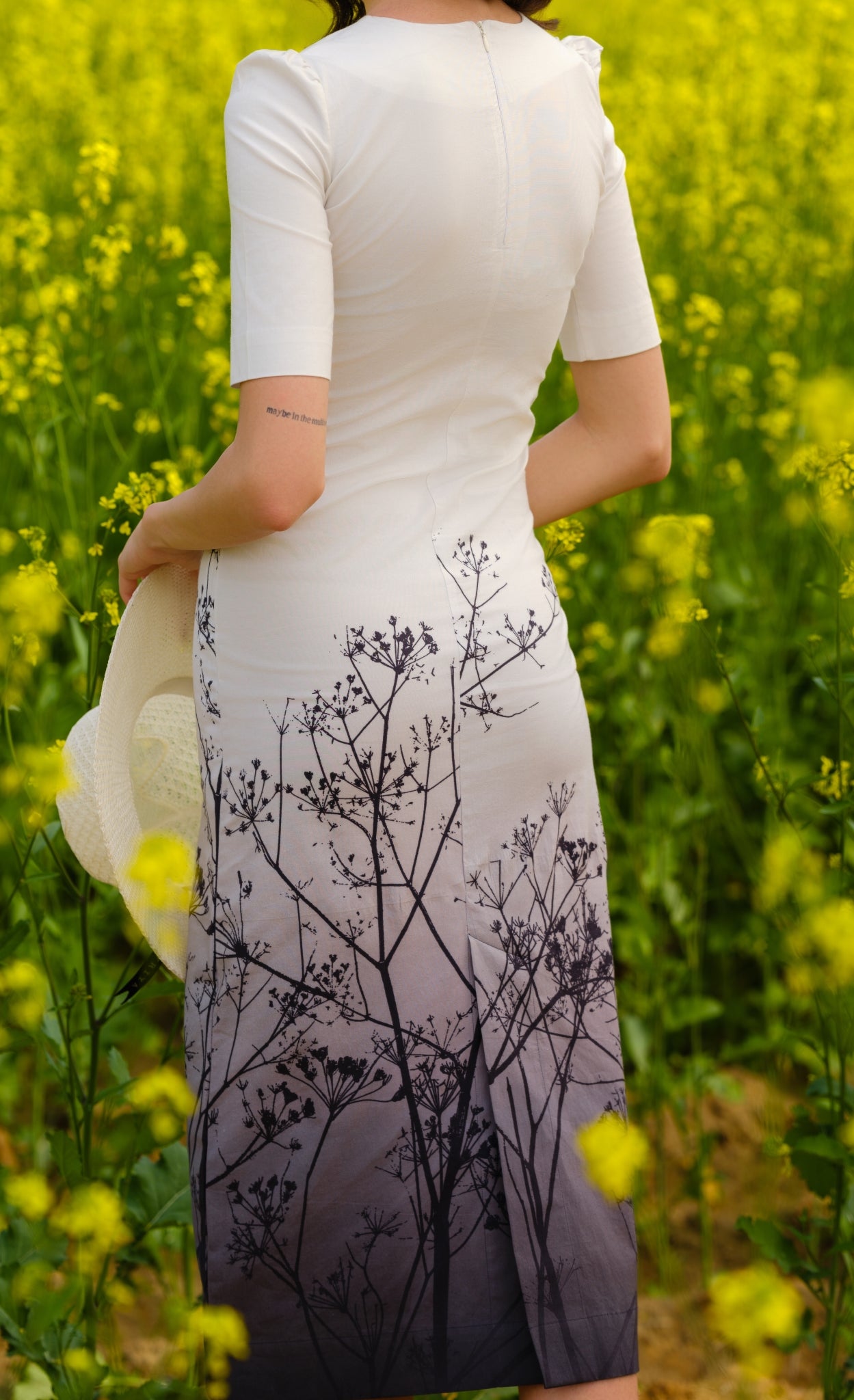 Monochrome Meadow Bodycon Midi Dress
