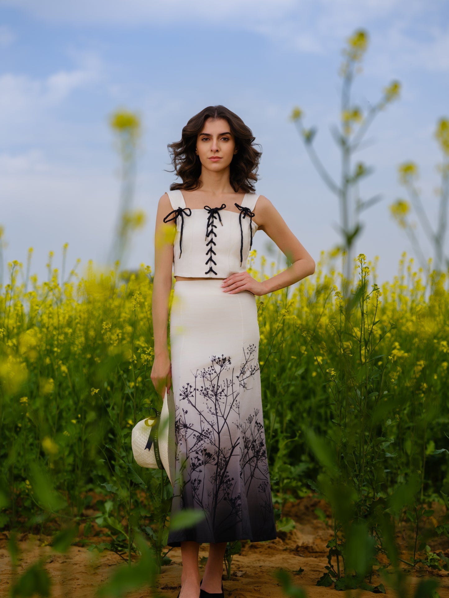 Monochrome Meadow Crop Top & Skirt Co-ord
