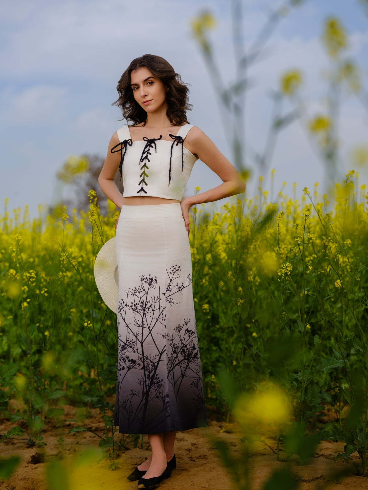 Monochrome Meadow Crop Top & Skirt Co-ord