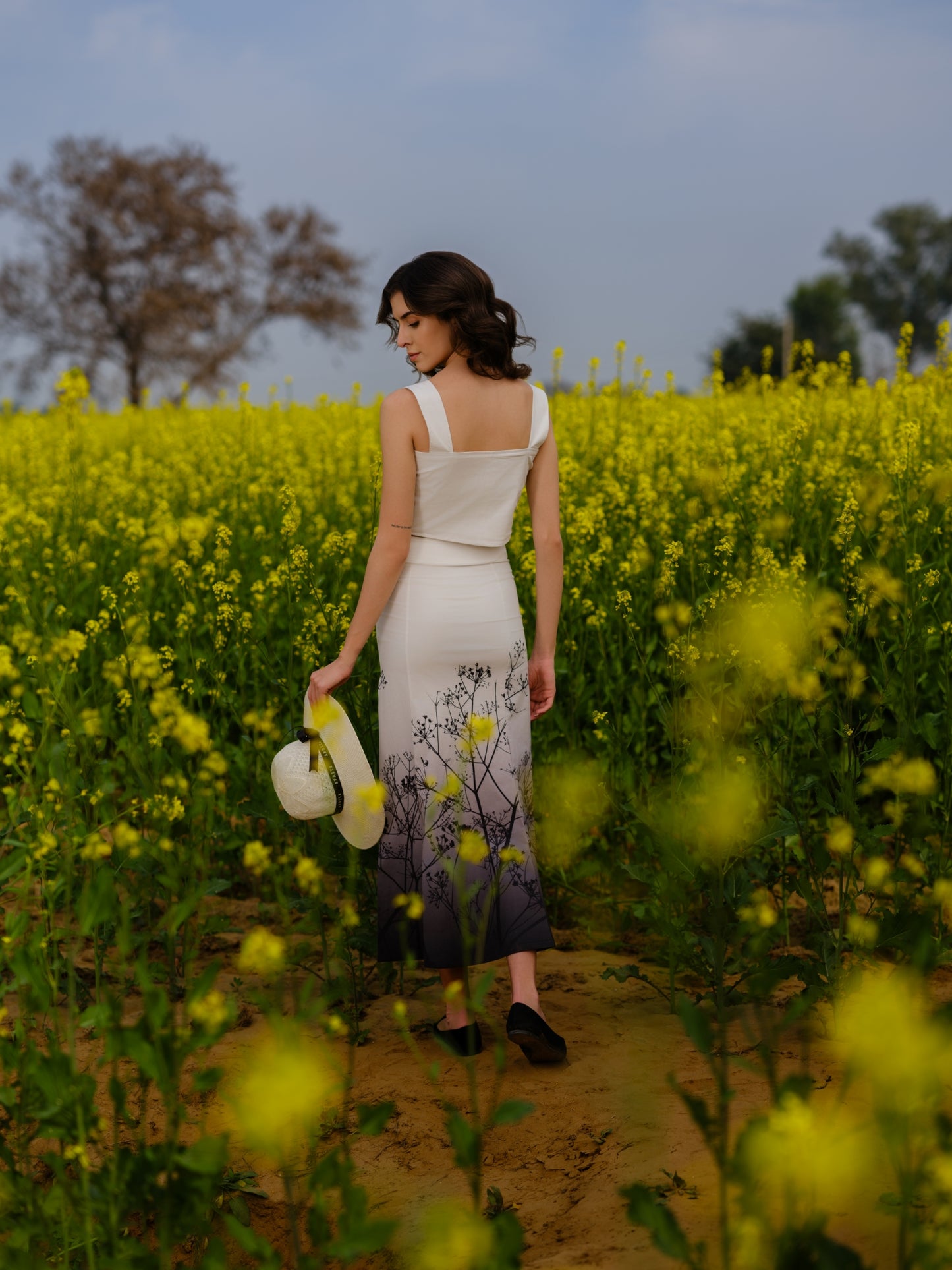 Monochrome Meadow Crop Top & Skirt Co-ord