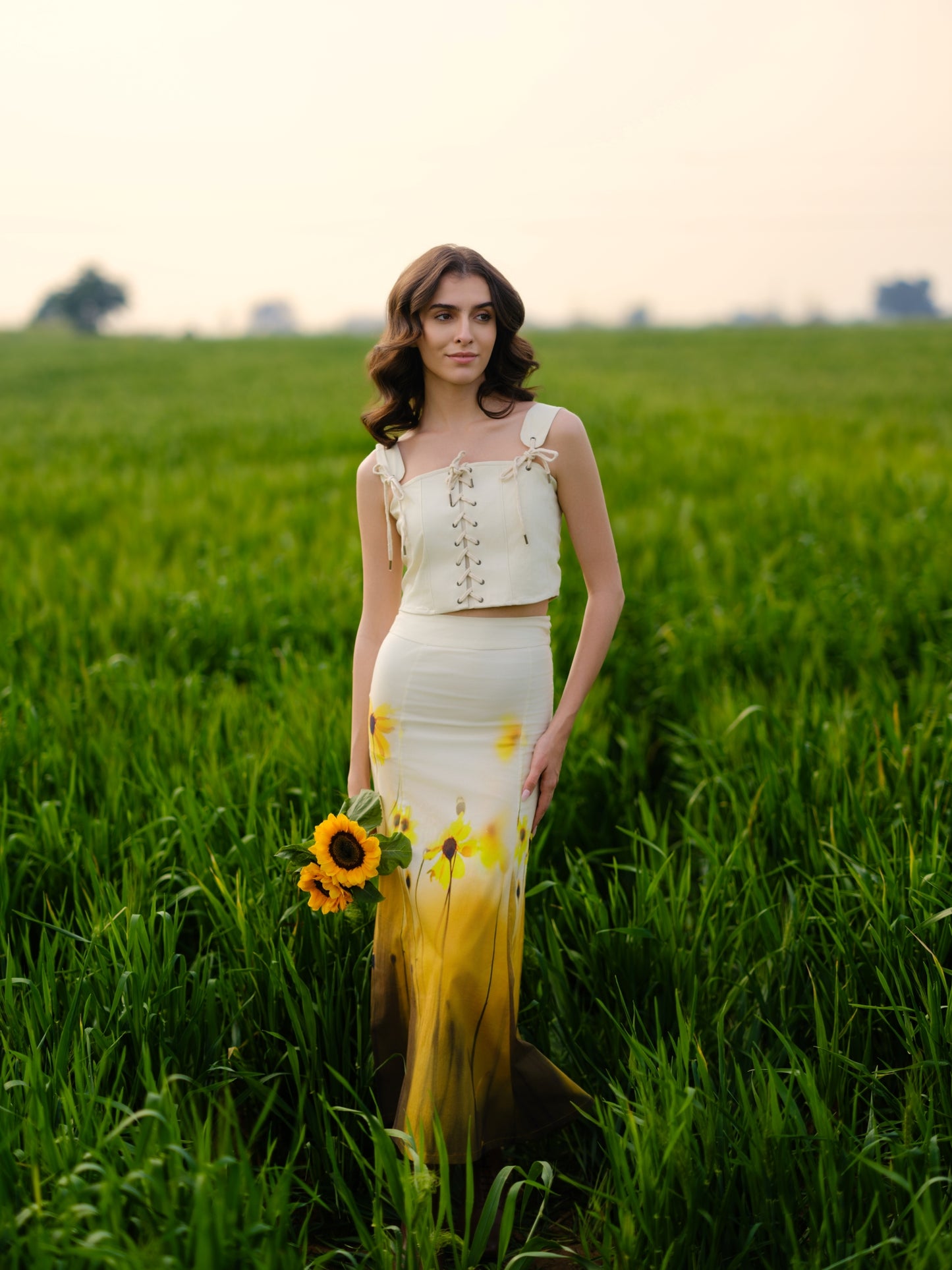 Yellow Crop Top & Skirt Co-ord