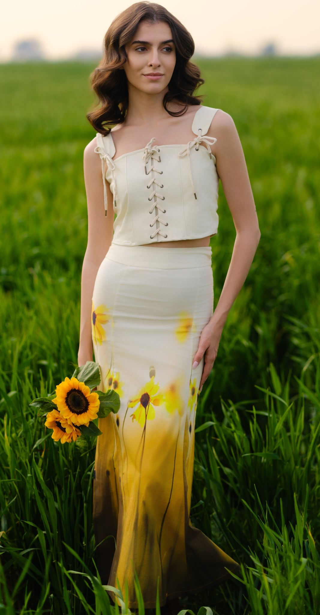 Yellow Crop Top & Skirt Co-ord