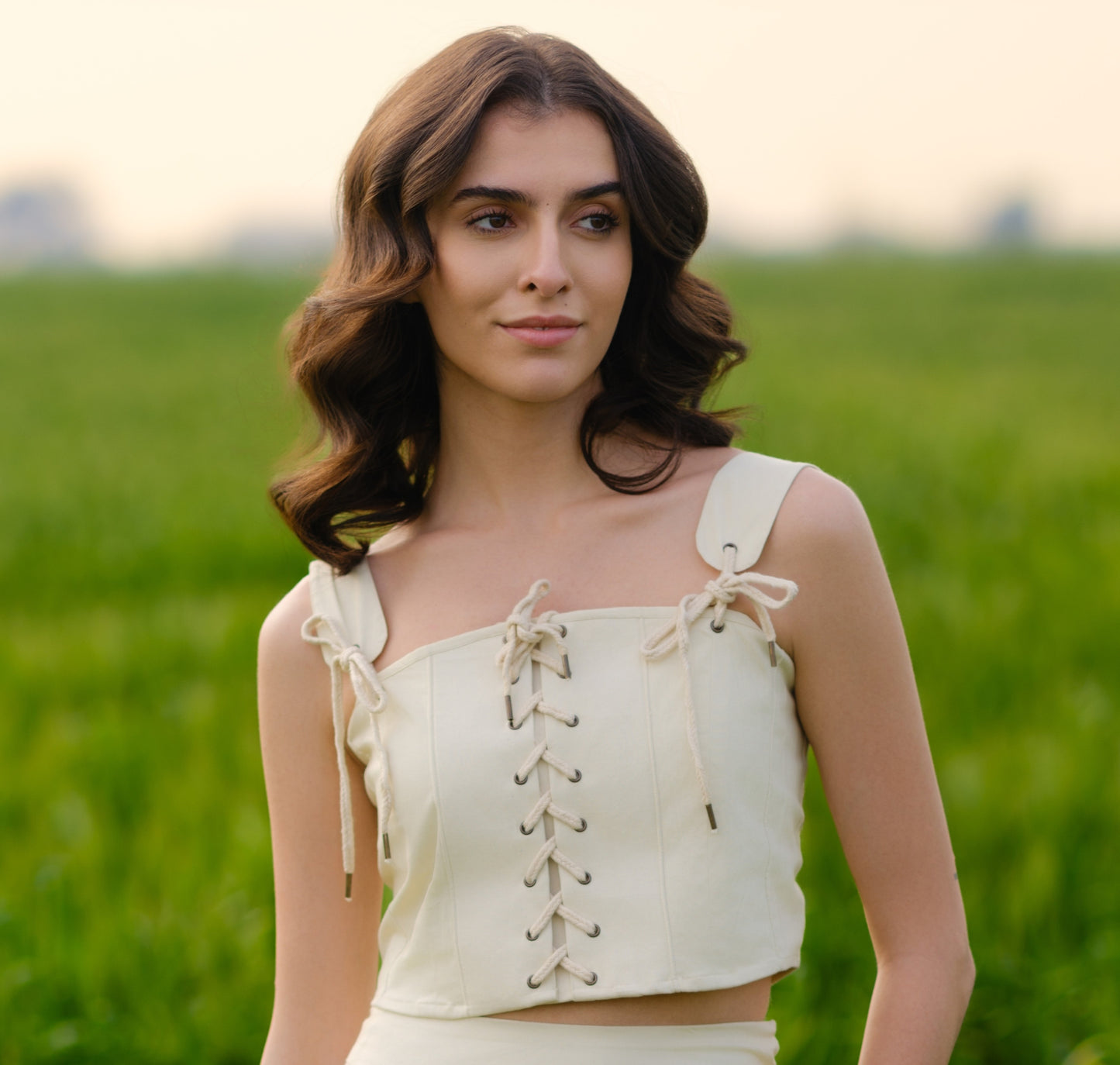 Yellow Meadow Corset Crop Top