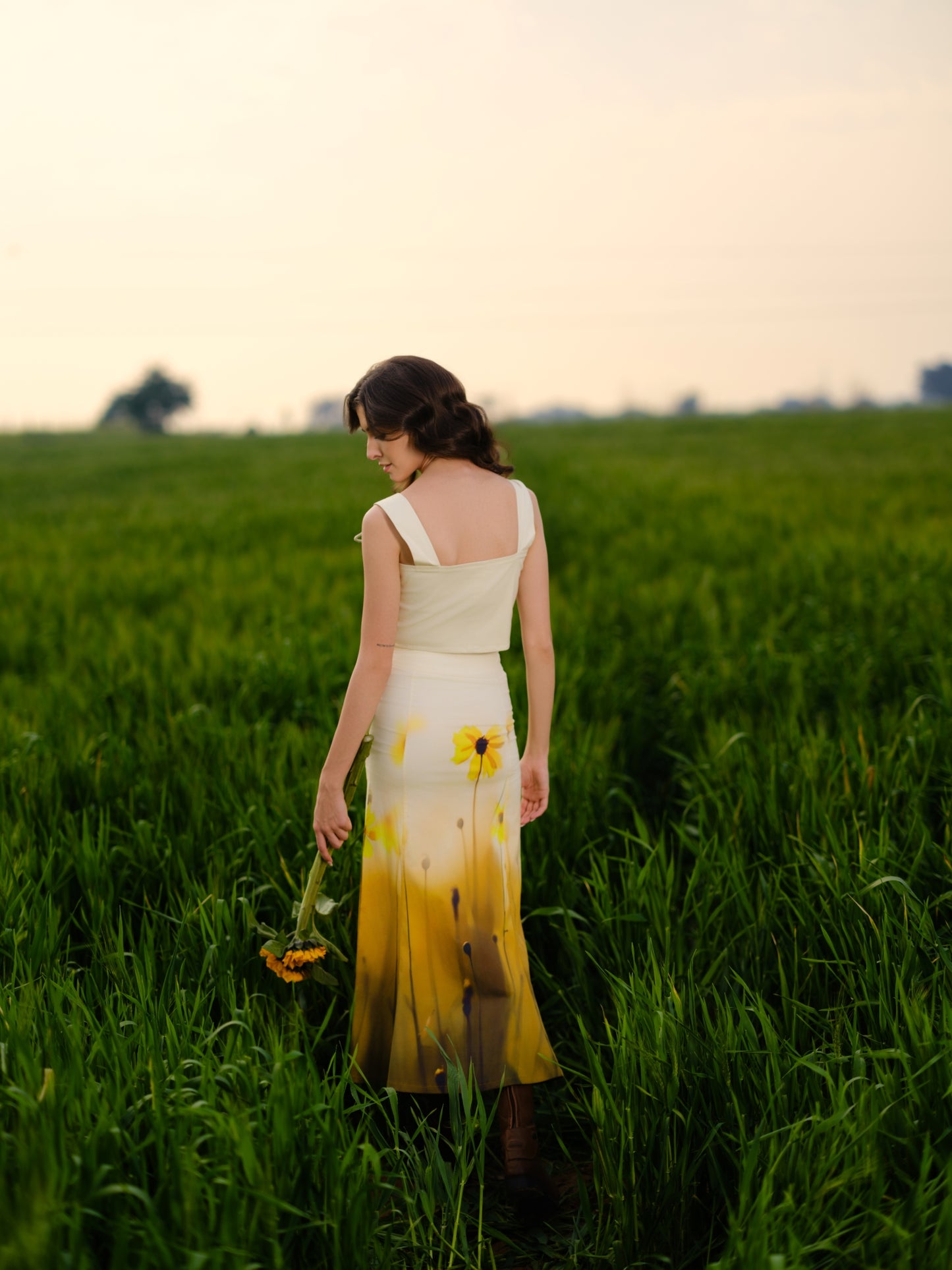 Yellow Meadow Midi Skirt