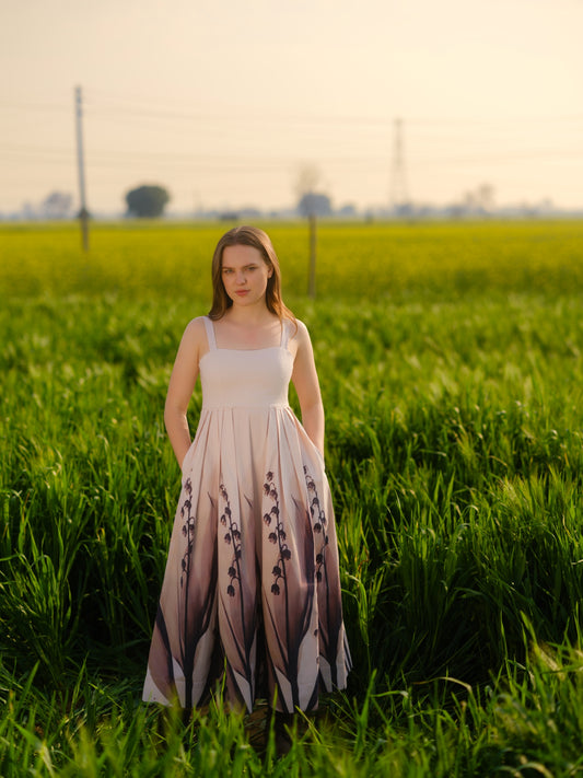 Peach Lilies Meadow Long Dress