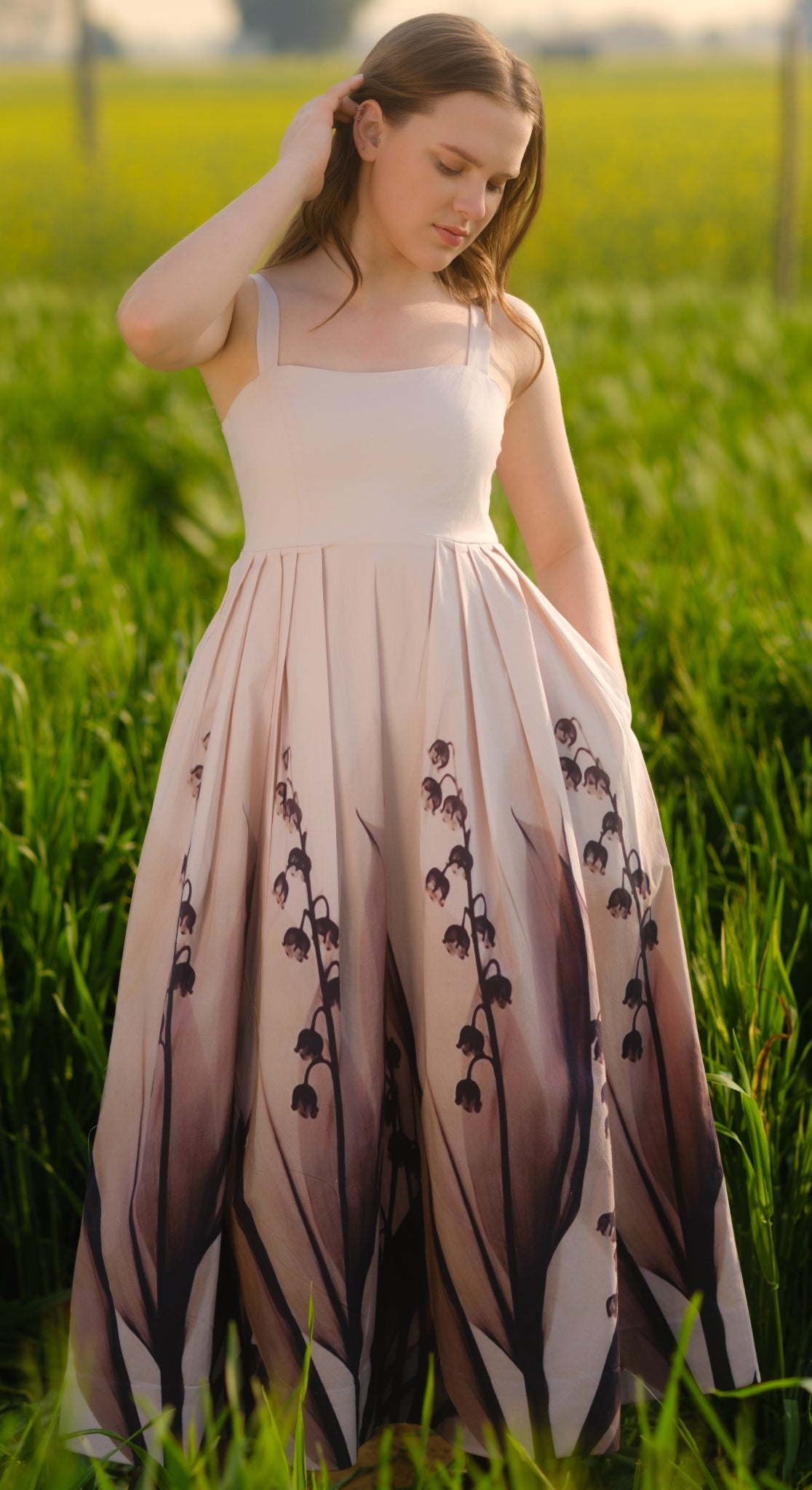 Peach Lilies Meadow Long Dress