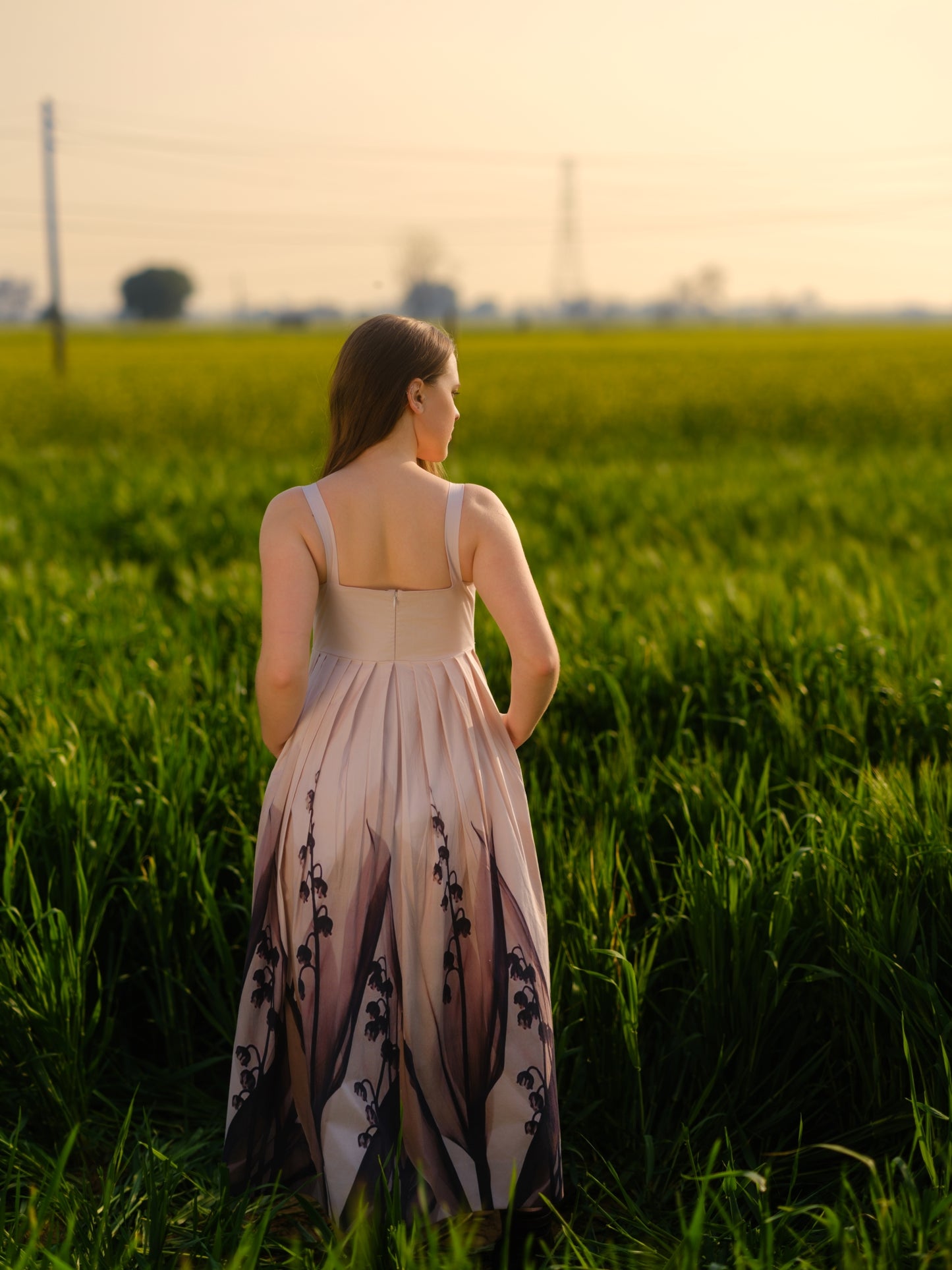 Peach Lilies Meadow Long Dress
