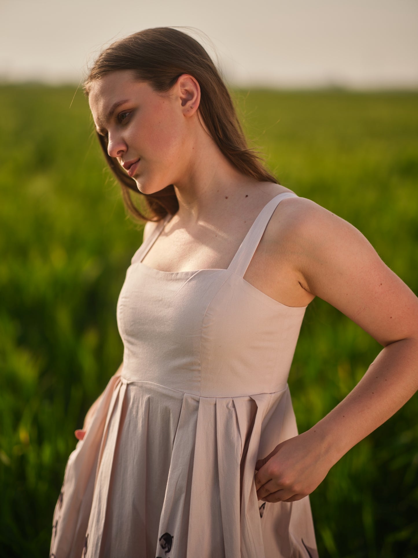 Peach Lilies Meadow Long Dress