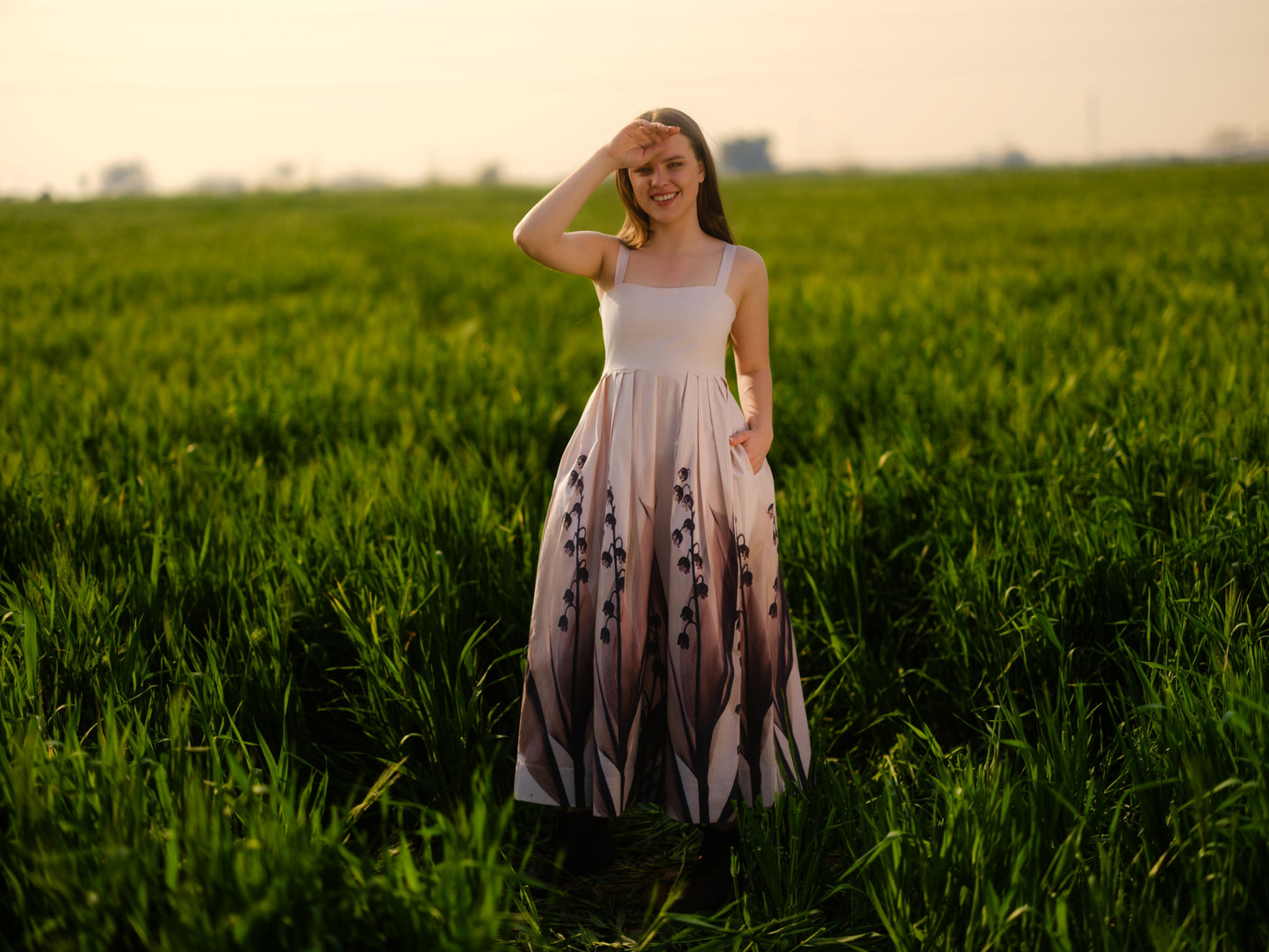 Peach Lilies Meadow Long Dress