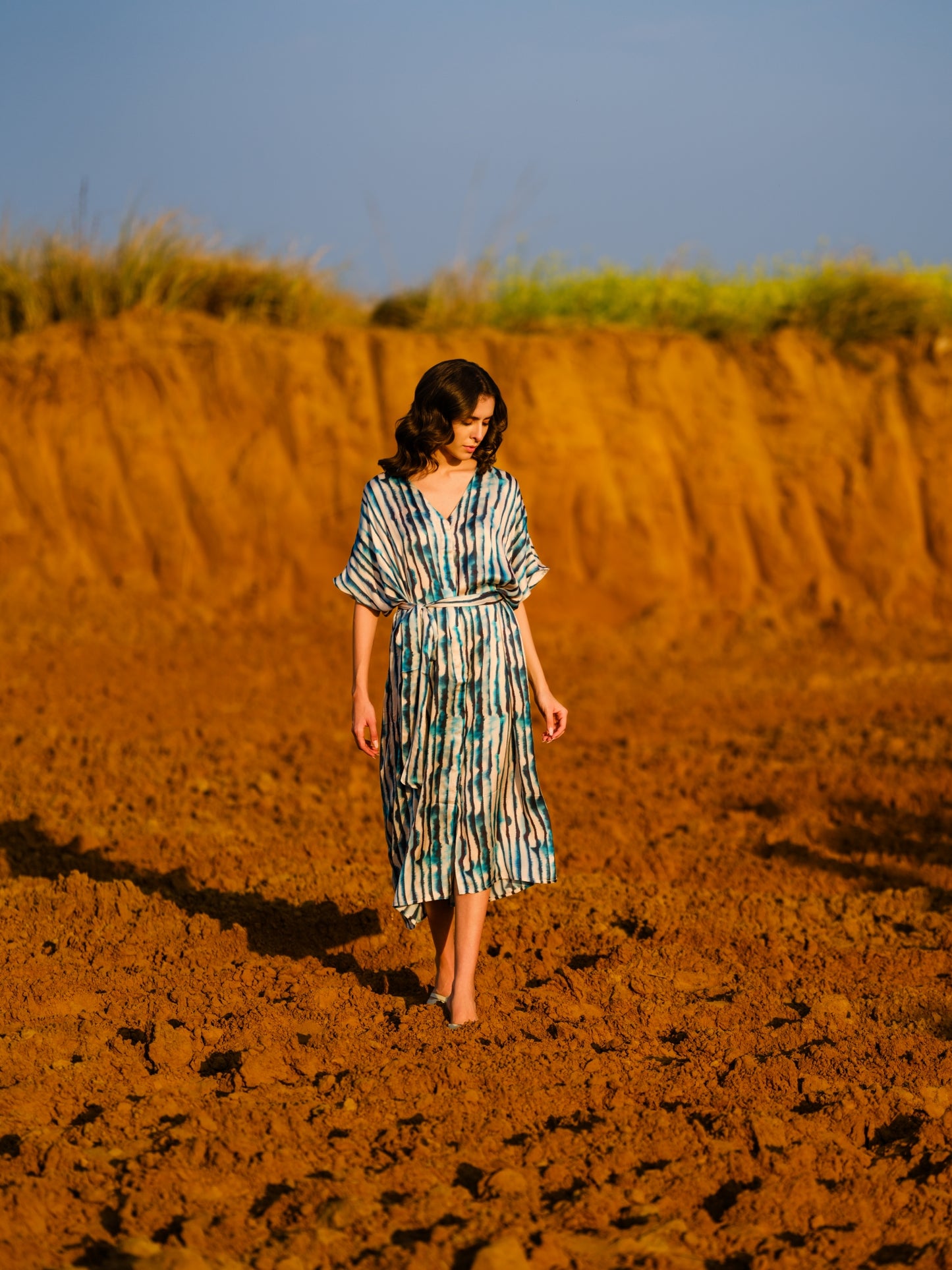 INDIGO STRIPES KAFTAN DRESS