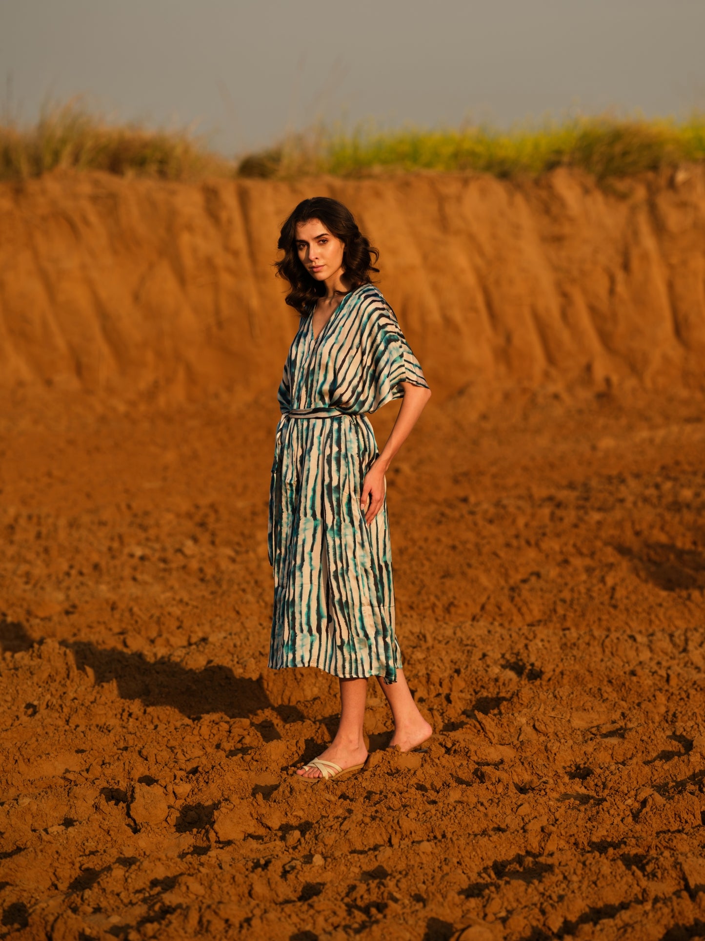 INDIGO STRIPES KAFTAN DRESS