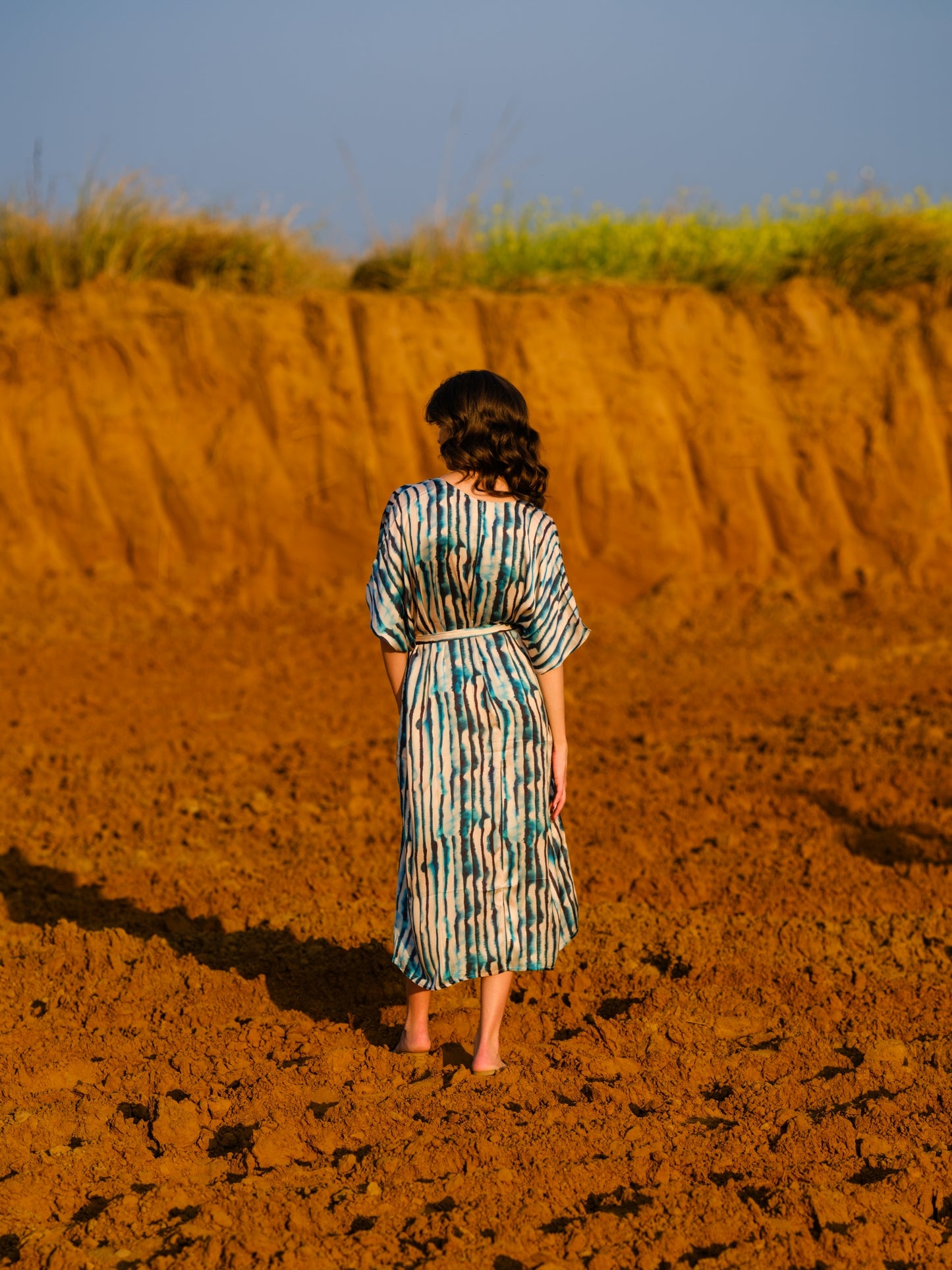 INDIGO STRIPES KAFTAN DRESS