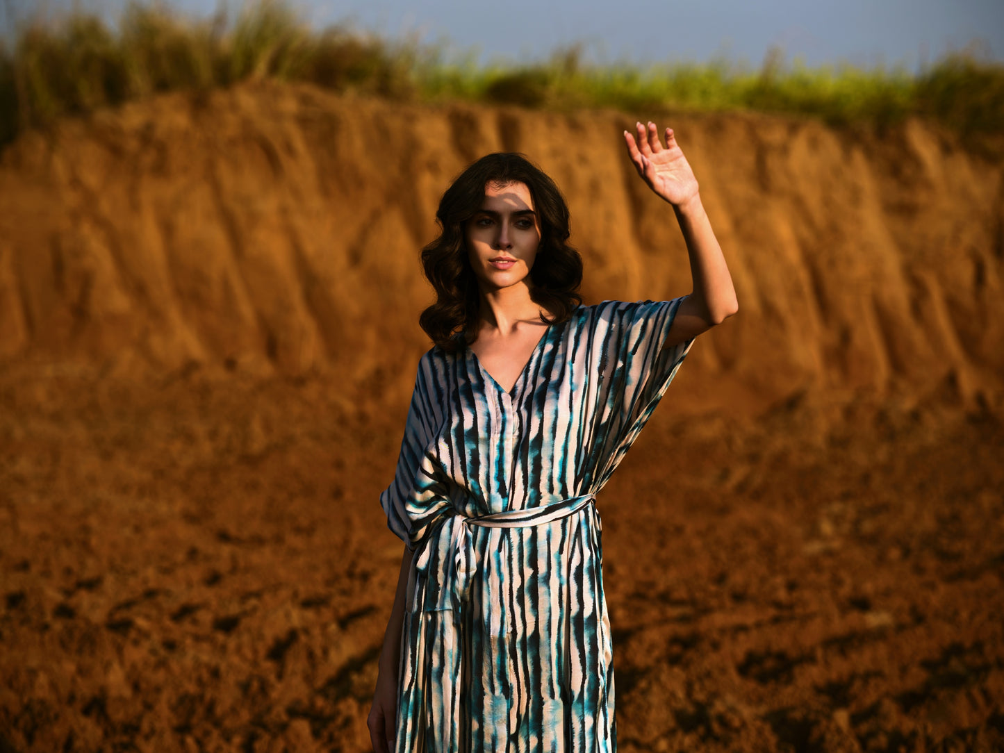 INDIGO STRIPES KAFTAN DRESS