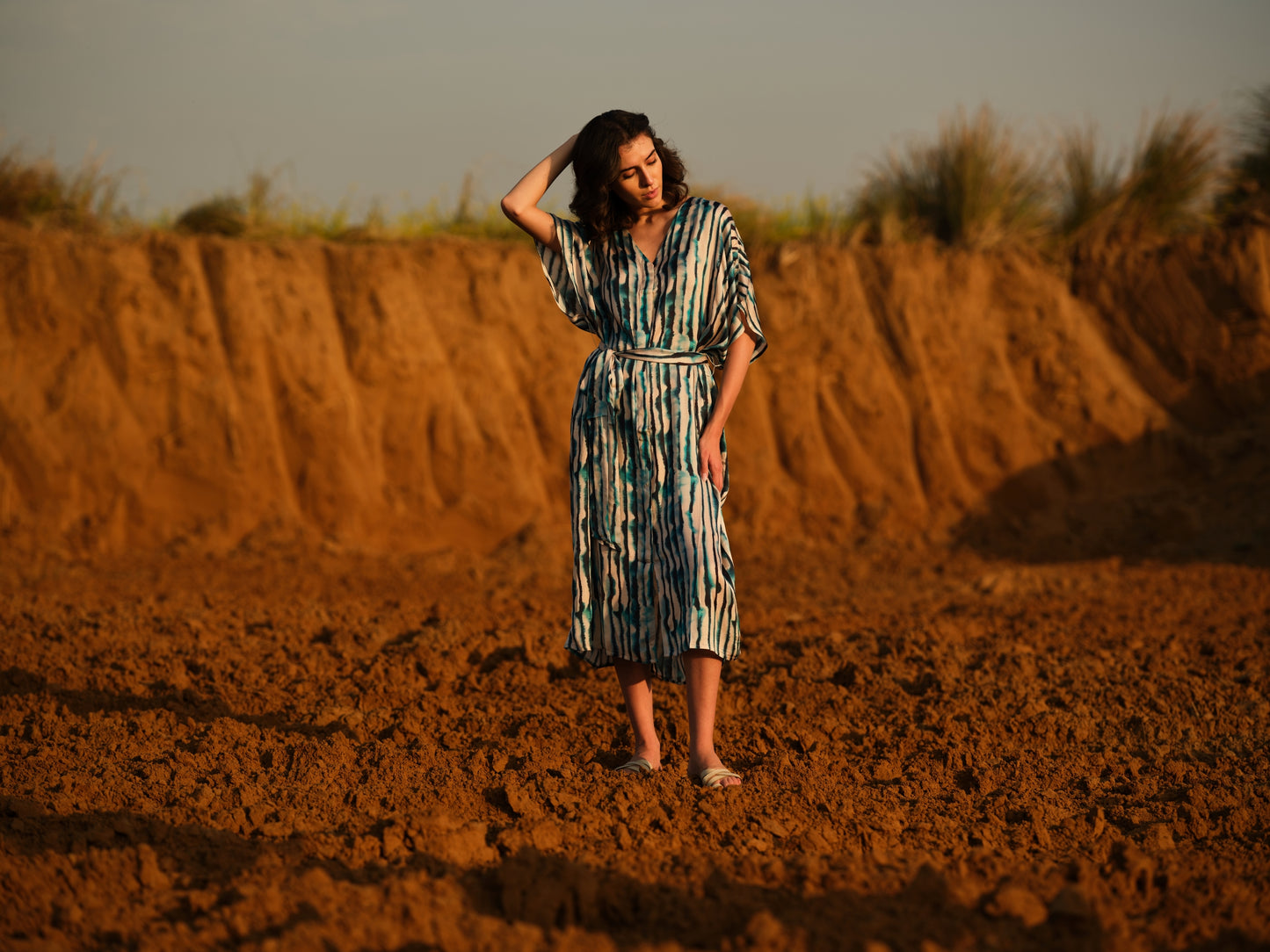 INDIGO STRIPES KAFTAN DRESS