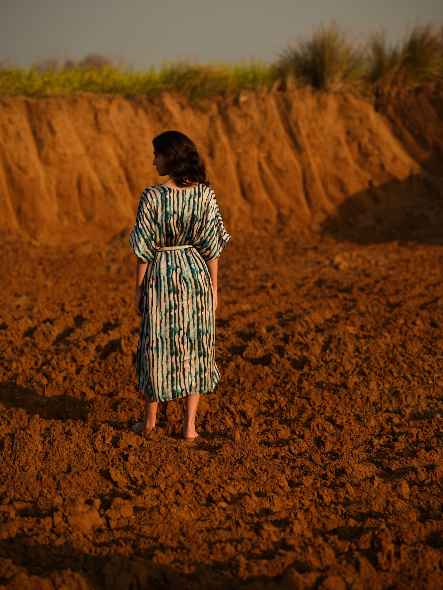 INDIGO STRIPES KAFTAN DRESS