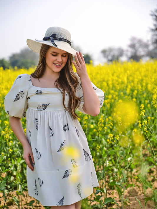 Monochrome Fern Short Bow Dress