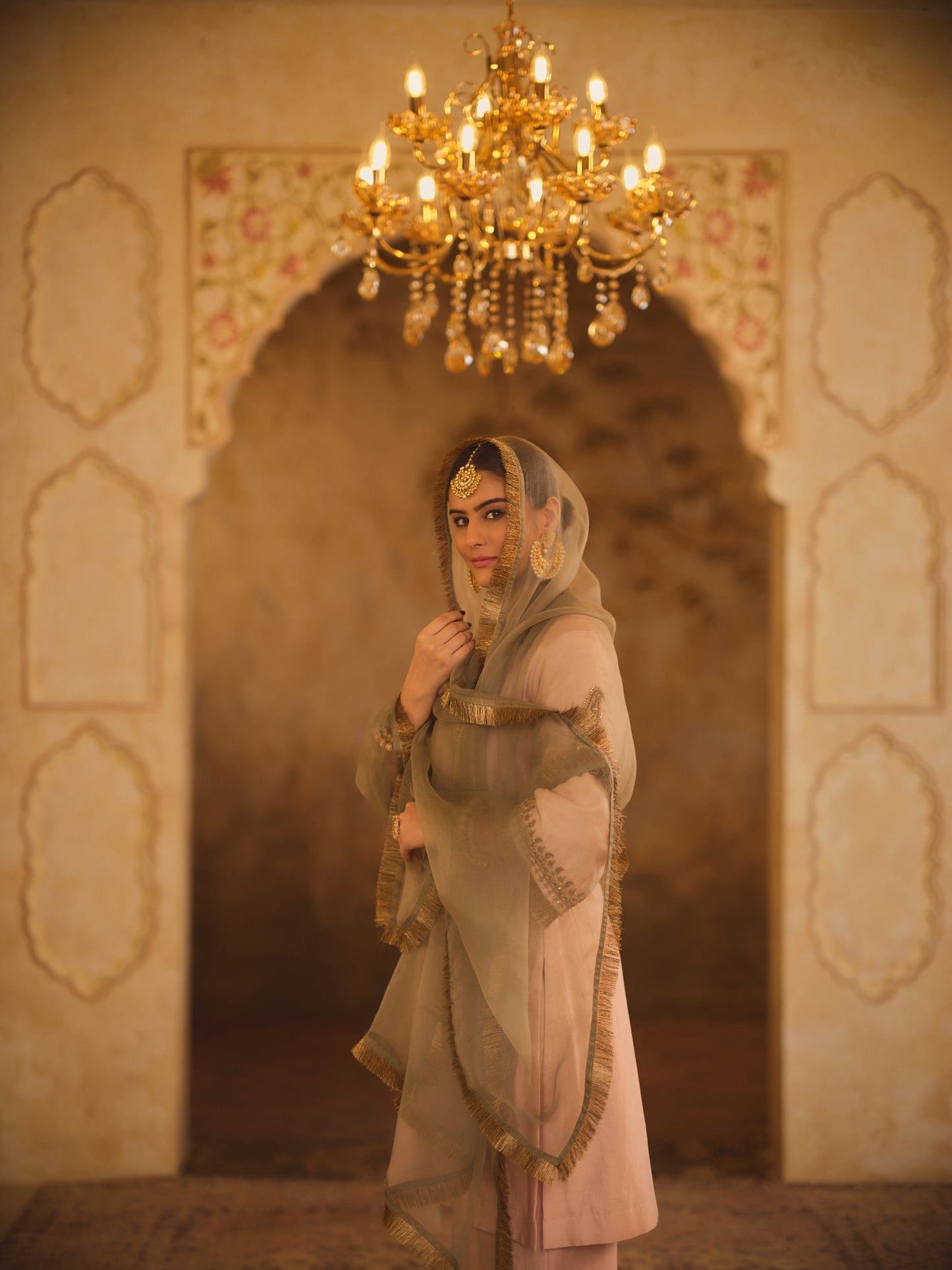 TAJRA PINK V-NECK A-LINE KURTA SET