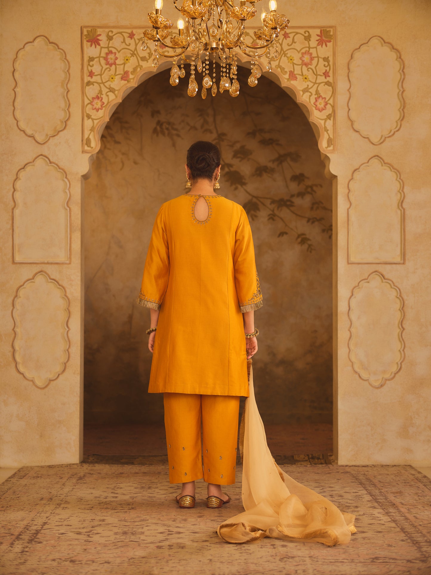 TAJRA MUSTARD ZERO-NECK A-LINE KURTA SET
