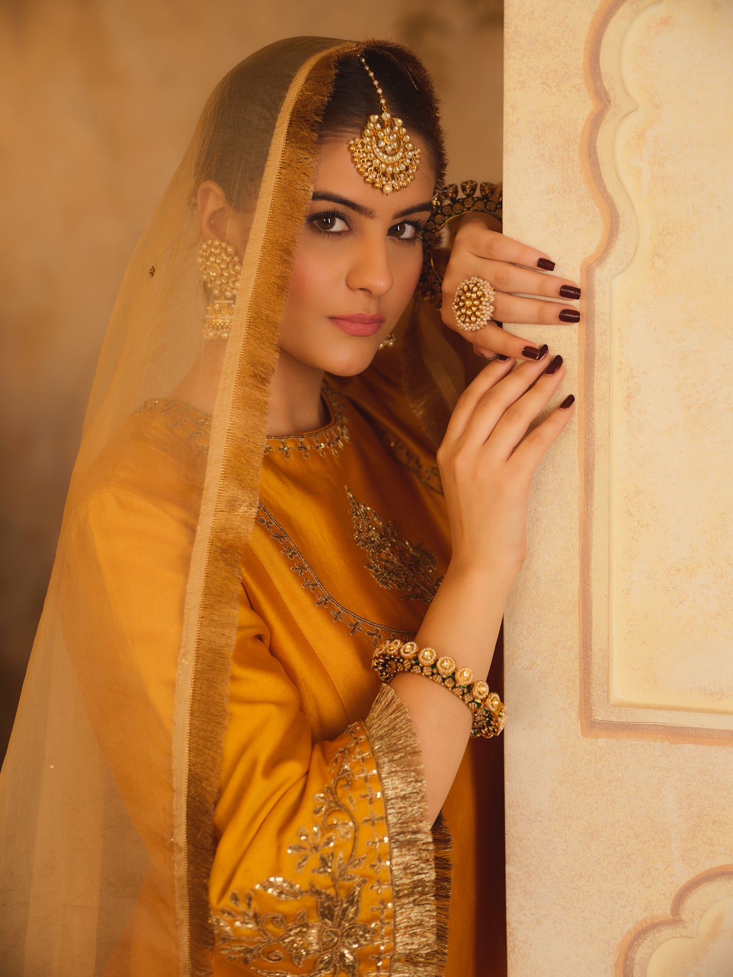 TAJRA MUSTARD ZERO-NECK A-LINE KURTA SET