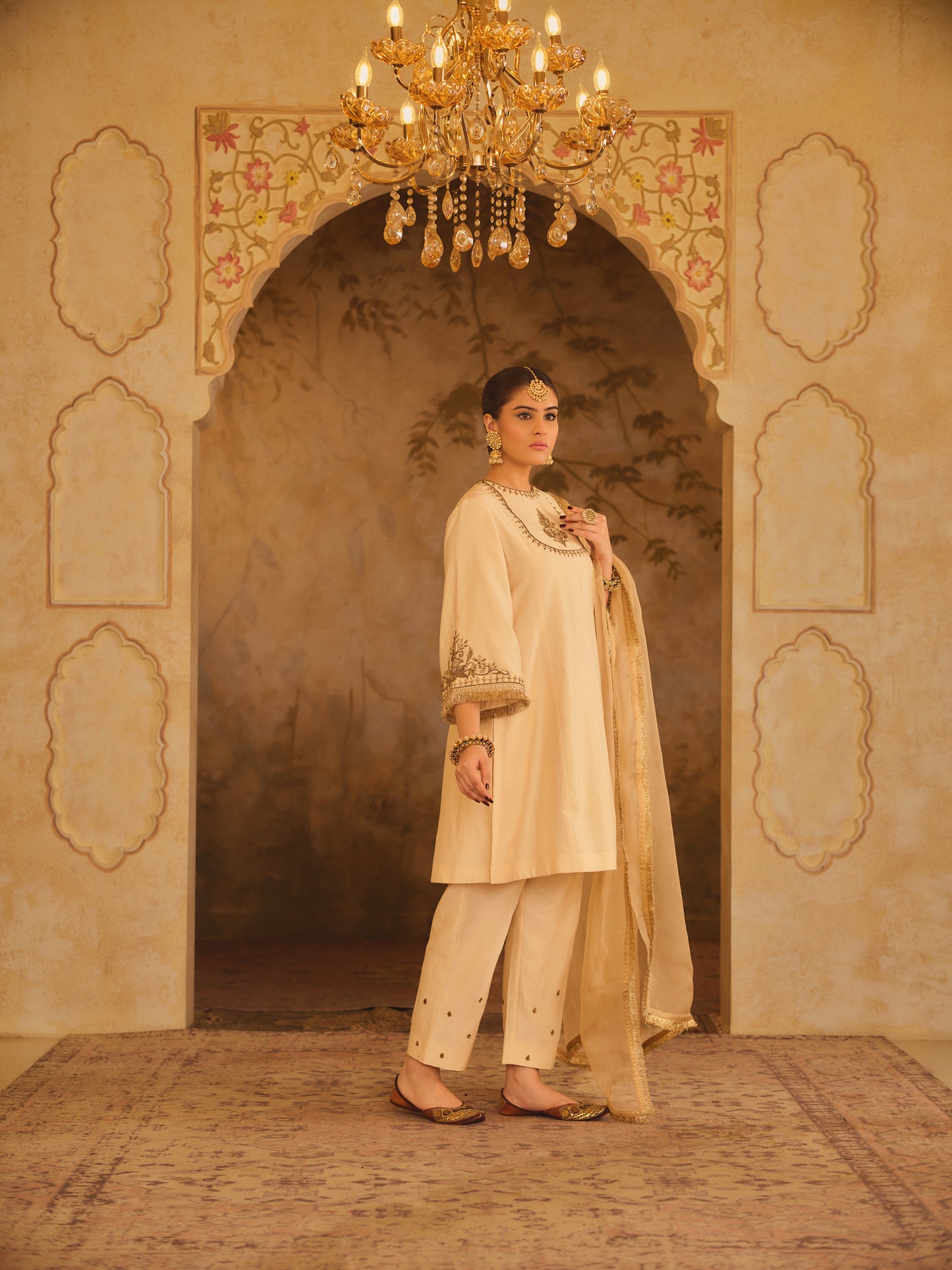 TAJRA MUSTARD ZERO-NECK A-LINE KURTA SET