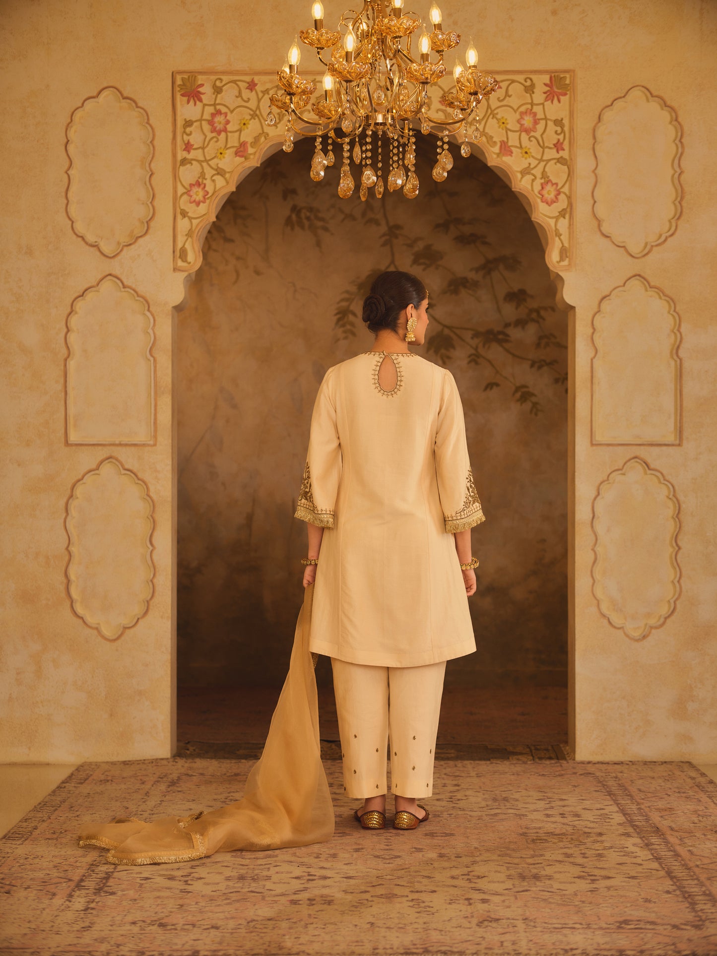 TAJRA MUSTARD ZERO-NECK A-LINE KURTA SET