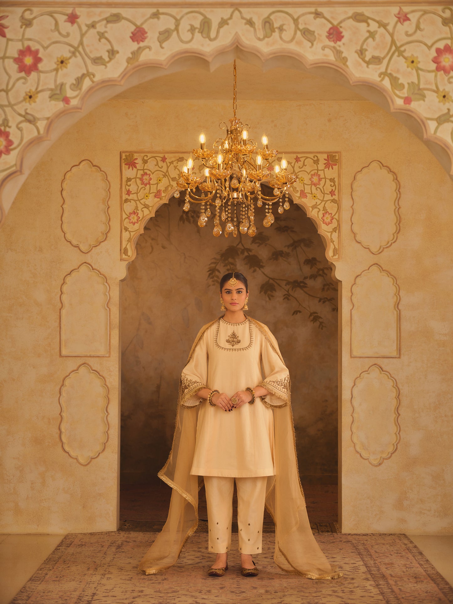 TAJRA MUSTARD ZERO-NECK A-LINE KURTA SET