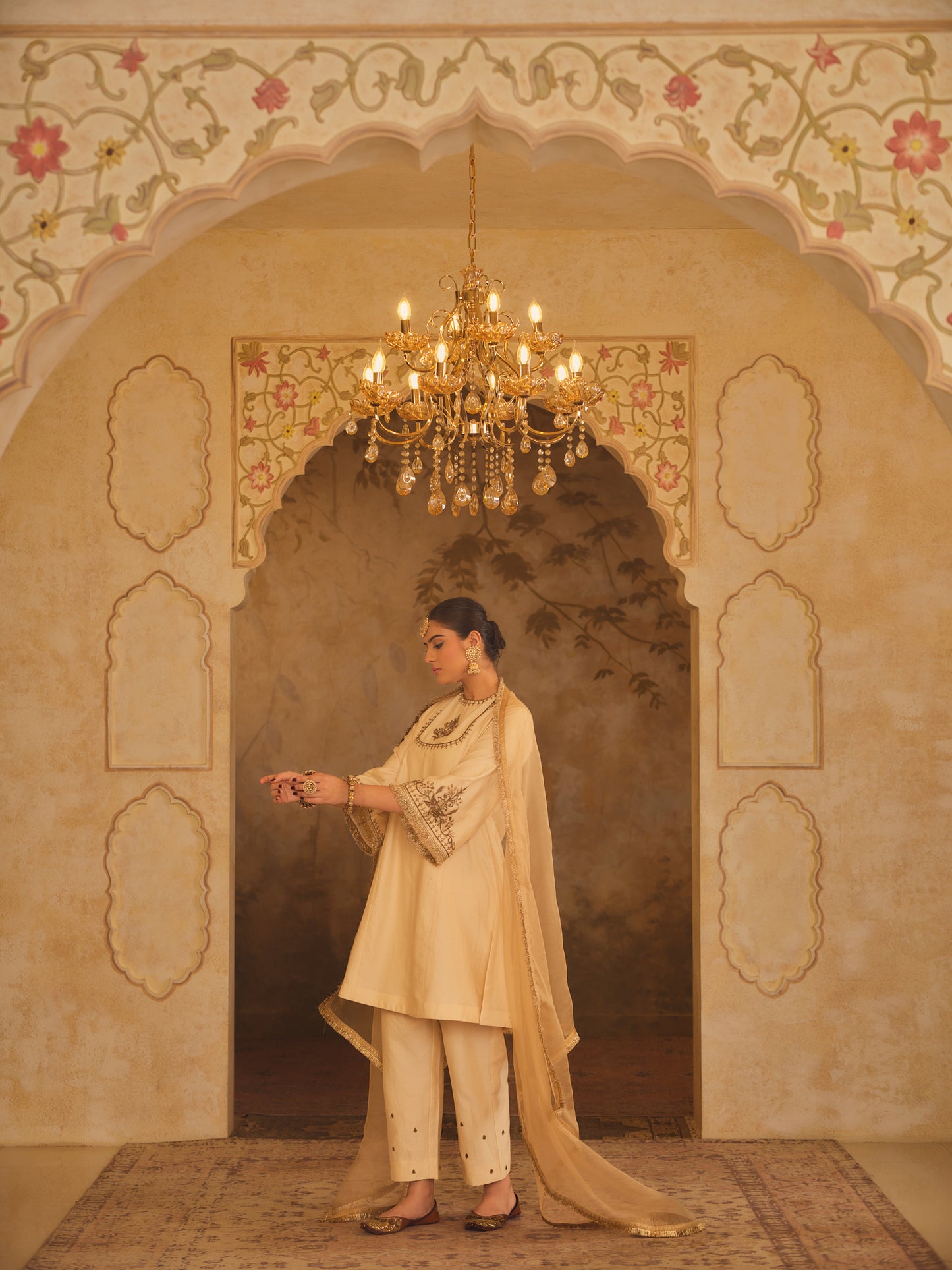 TAJRA MUSTARD ZERO-NECK A-LINE KURTA SET