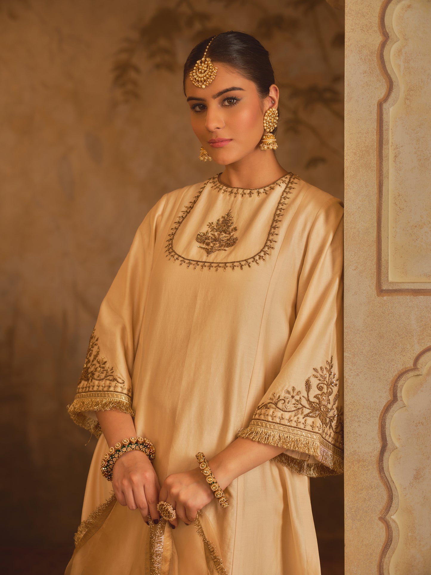 TAJRA MUSTARD ZERO-NECK A-LINE KURTA SET