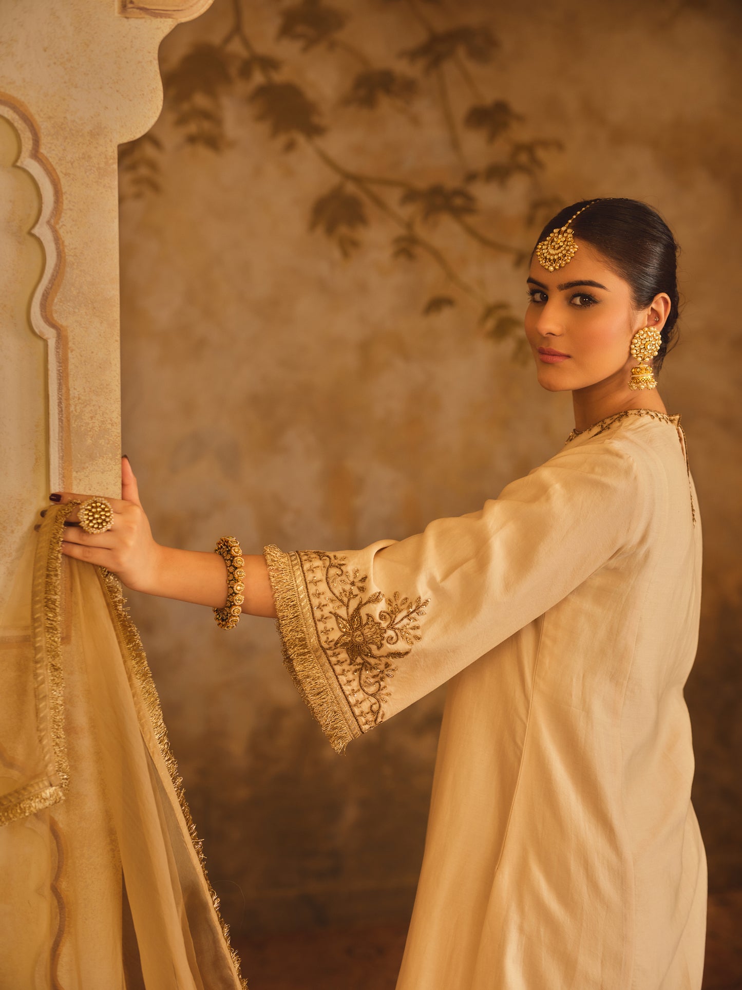 TAJRA MUSTARD ZERO-NECK A-LINE KURTA SET