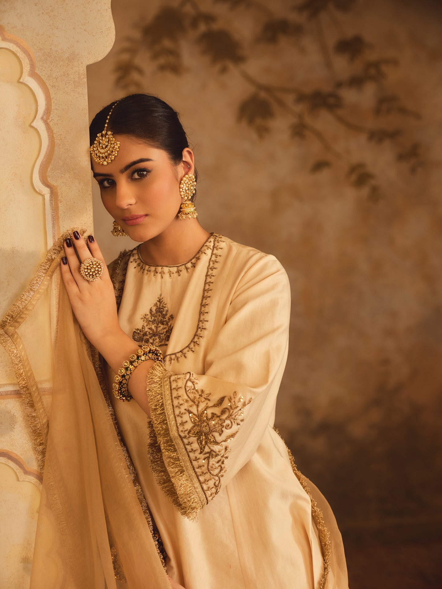 TAJRA MUSTARD ZERO-NECK A-LINE KURTA SET