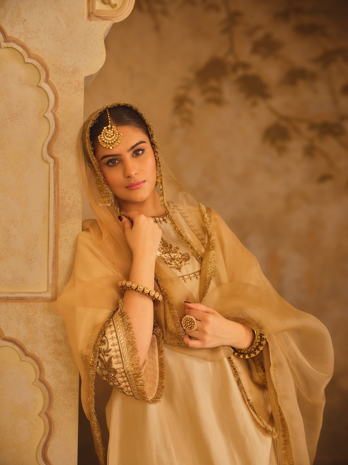 TAJRA MUSTARD ZERO-NECK A-LINE KURTA SET