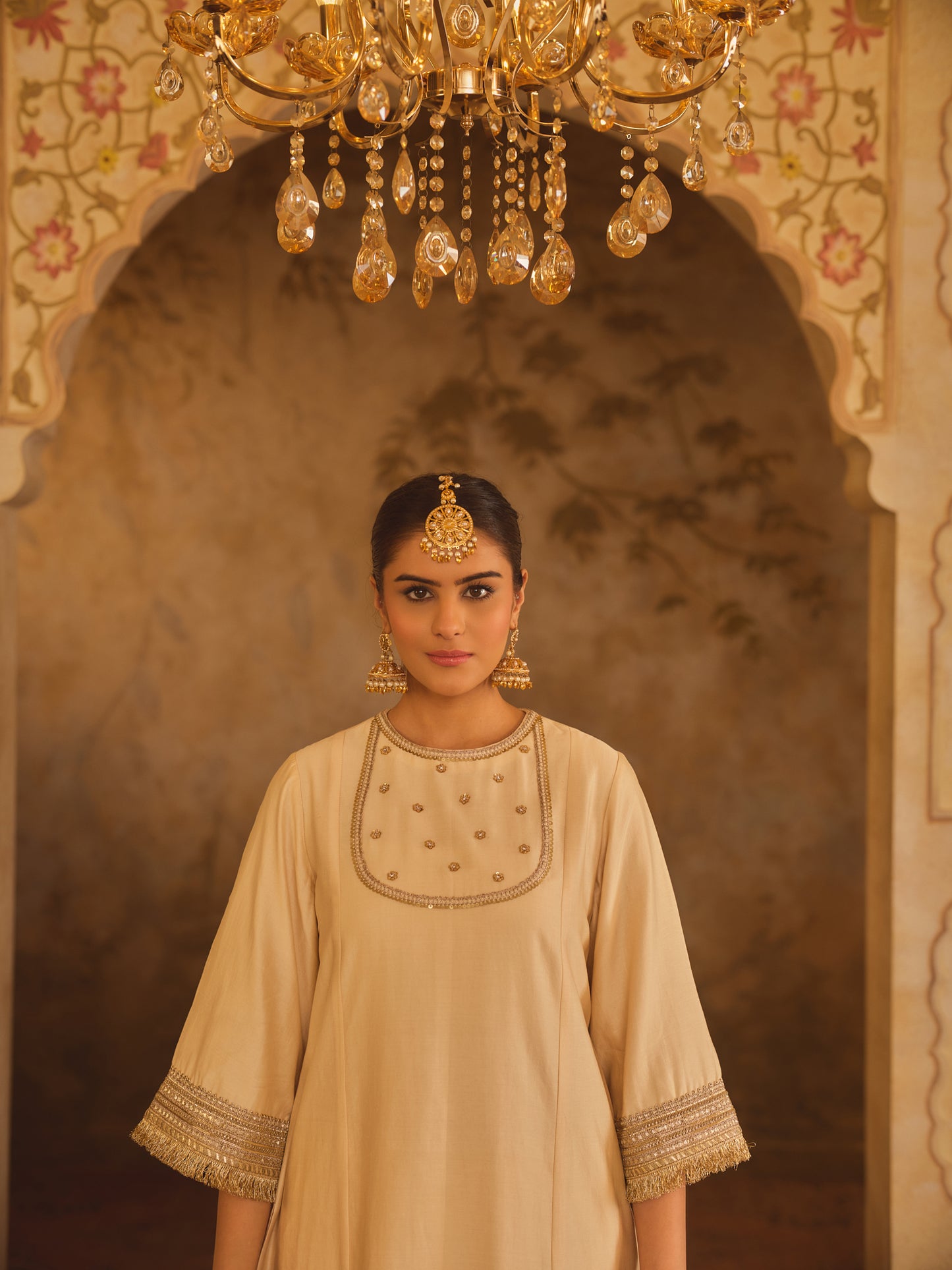 GULBANO CREAM ZERO-NECK A-LINE KURTA SET