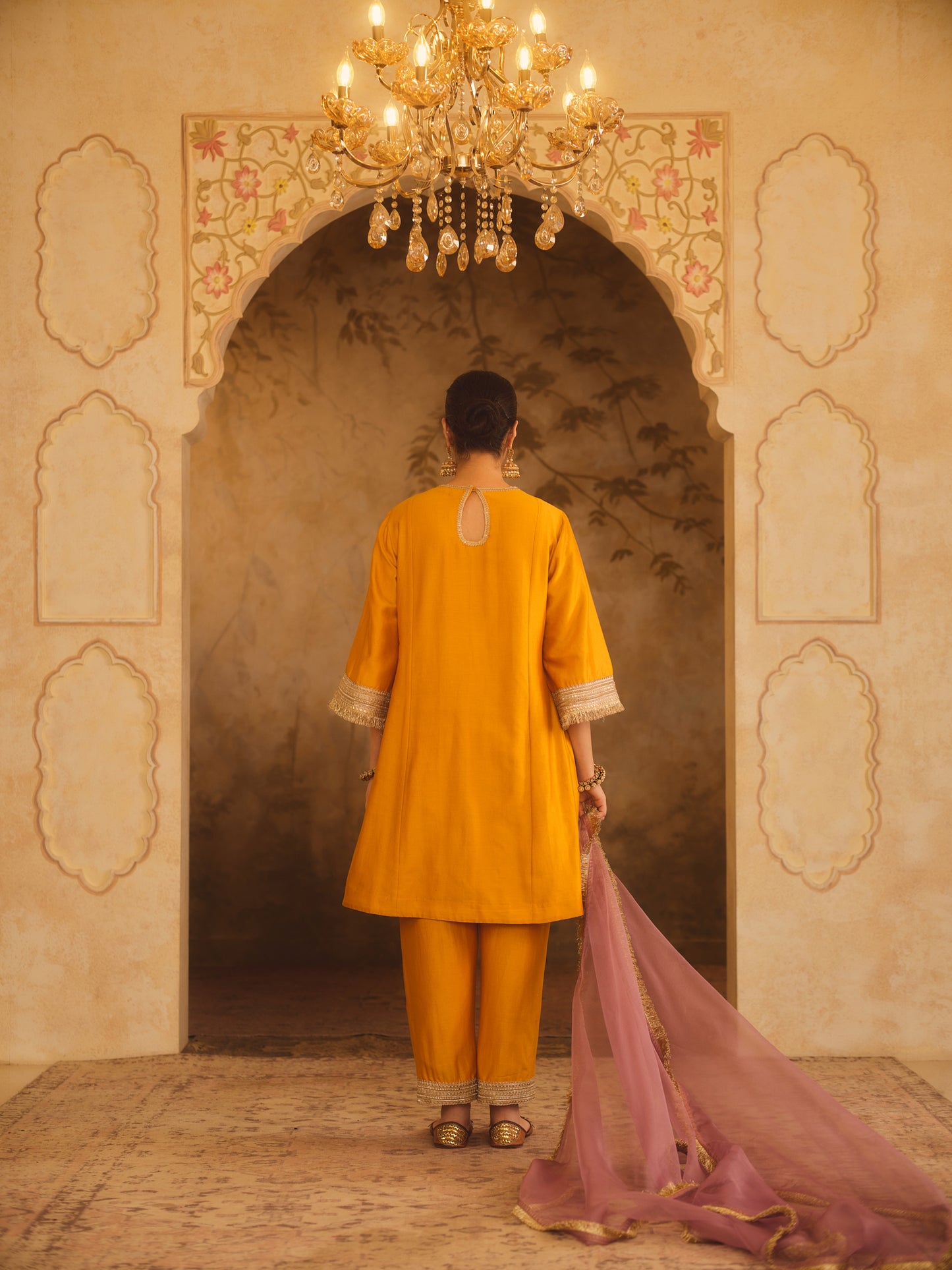 GULBANO MUSTARD ZERO-NECK A-LINE KURTA SET